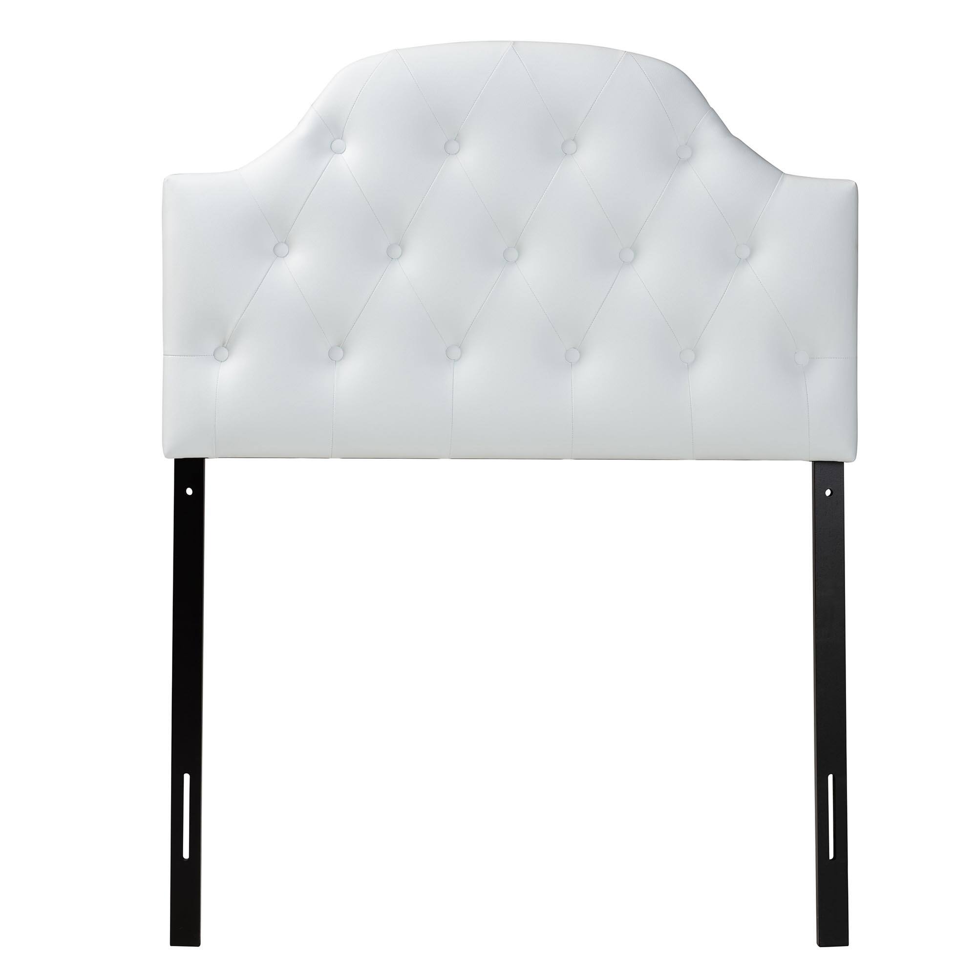 Angle. Baxton Studio - Morris Modern and Contemporary Faux Leather Upholstered Button-Tufted Scalloped Twin Size Headboard - White.