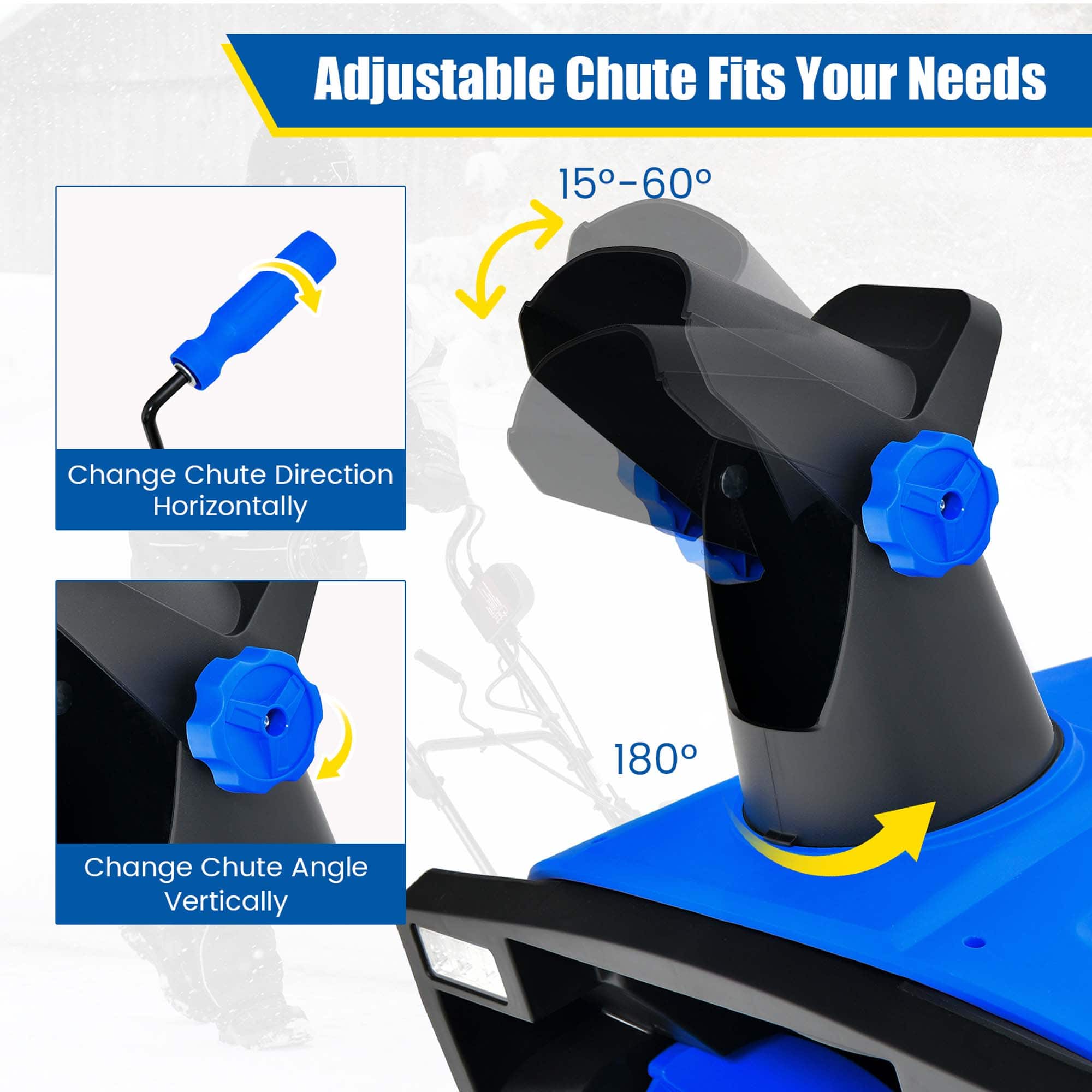 Adjustable Chute Fits Your Needs: Change Chute Direction Horizontally and Vertically.