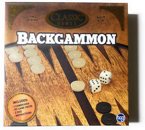 FOR 2 CLASSIC AGES 6 PLAYERS & UP GAMES BACKGAMMON INCLUDES: 1 GAMEBOARD PIECES 30 GAME 2 DICE INSTRUCTIONS