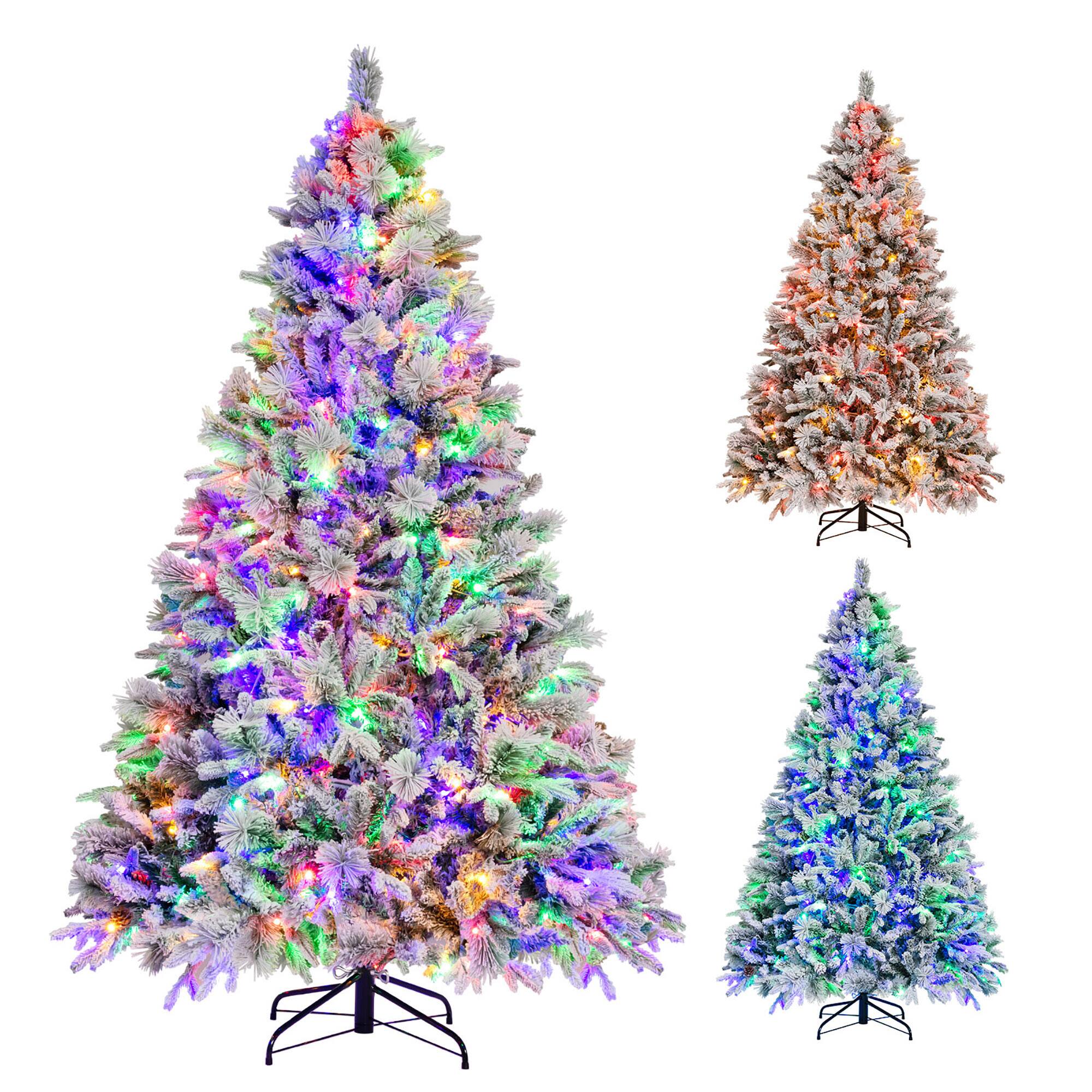 Alt View 9. Gymax - Gymax 7 FT Pre-Lit Artificial Christmas Tree Snow-Flocked Hinged Xmas Tree w/ 320  LED Lights & 1270 Branch Tips - Green.