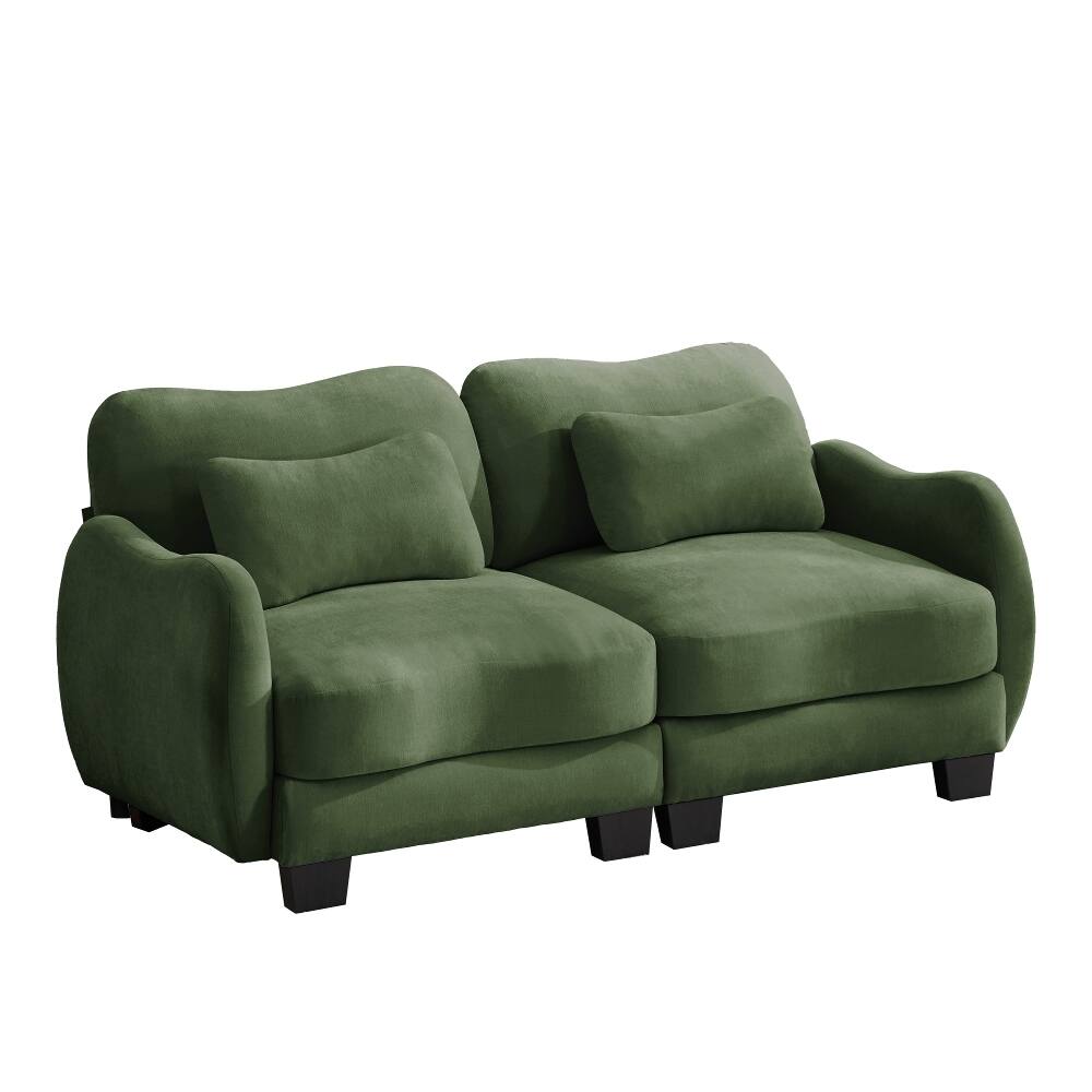 Alt View 1. Loheer - Loheer Green Chenille Loveseat Curved Ergonomic Sofa with Waist Pillow - Green.