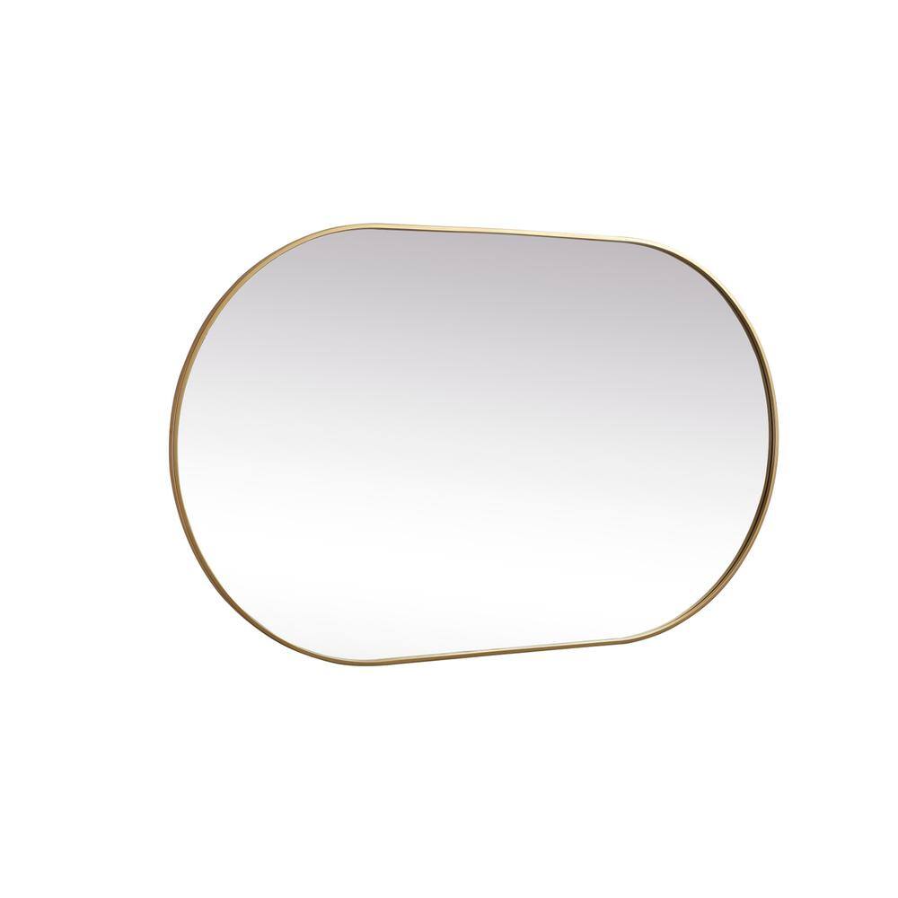 Left. Elegant Decor - Metal Frame Oval Mirror 36x60 Inch in Brass - Brass.