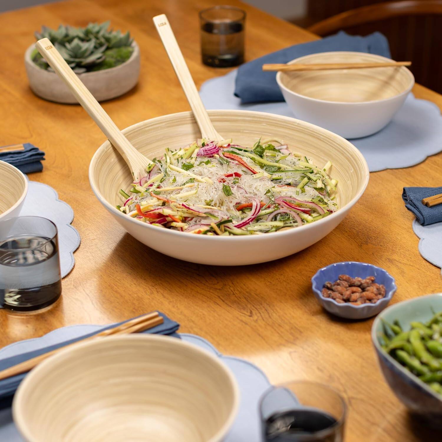 Alt View 2. Lexa - Bamboo Salad Bowl, 14 Inch, White - White.