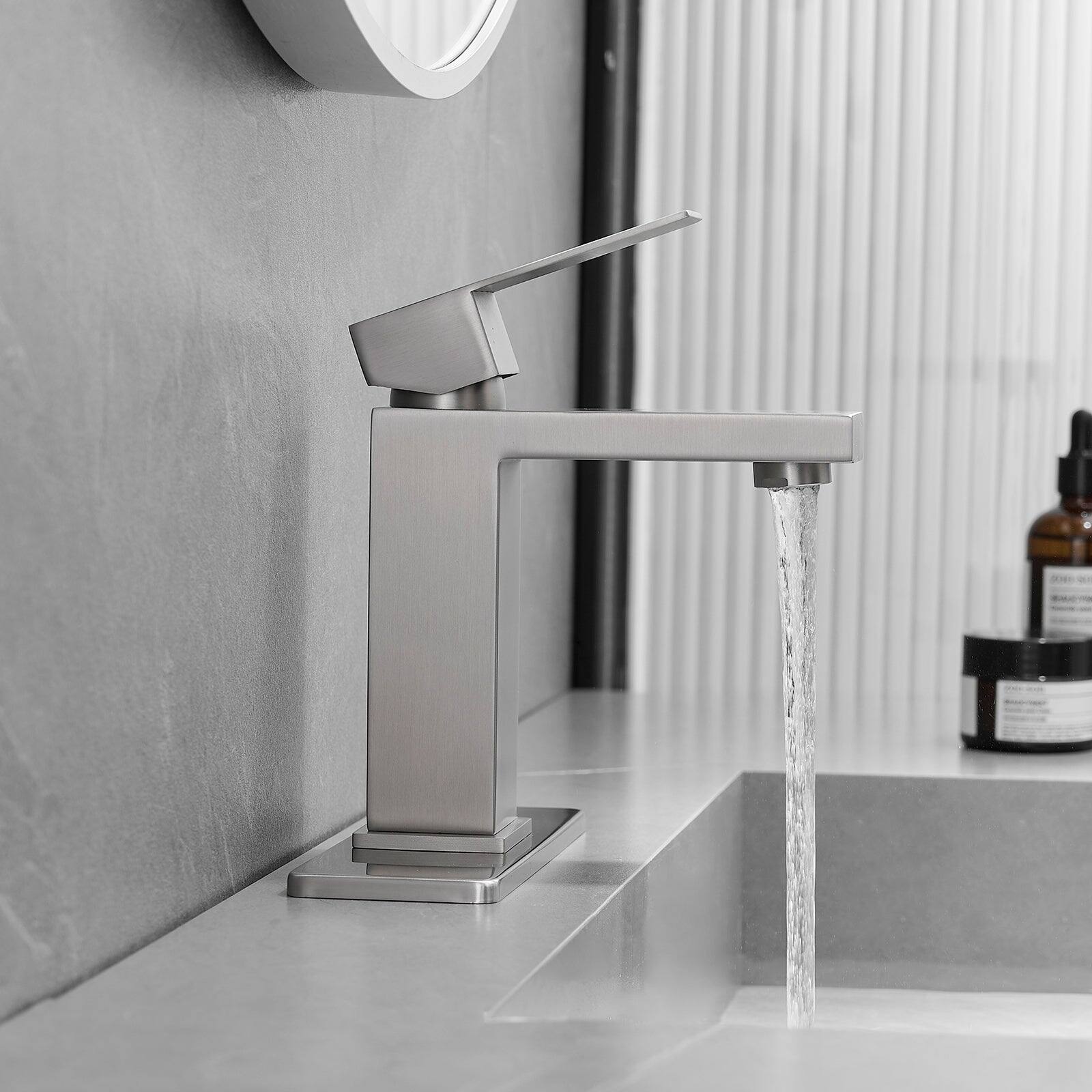 Alt View 9. Boyel Living - Single Handle Single Hole Bathroom Faucet Brushed Nickel with Deck Plate Pop Up Drain and Water Supply Hoses - Brushed Nickel.