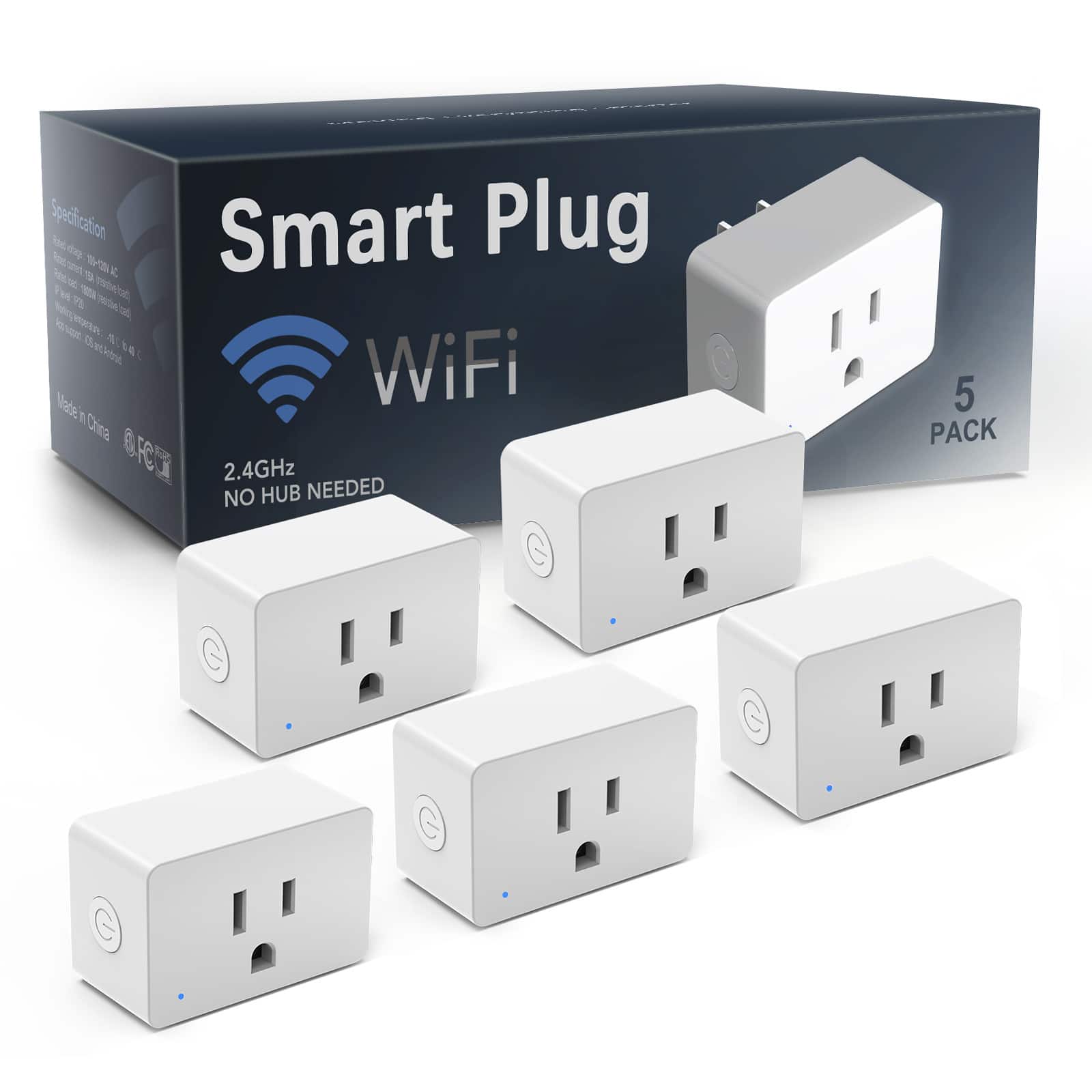 DAYBETTER - Smart Wi-Fi Plug, 15A 1800W Mini Smart Outlet, 100-120V AC Single Square Smart Socket Works with Alexa Google Home Pack - White
