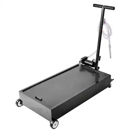 Front. Glintex - Low Profile 20 Gallon Oil Drain Pan with 180W Pump, 8.2ft Hose & Wheels for Truck, Bus, RV Oil Change - Black.