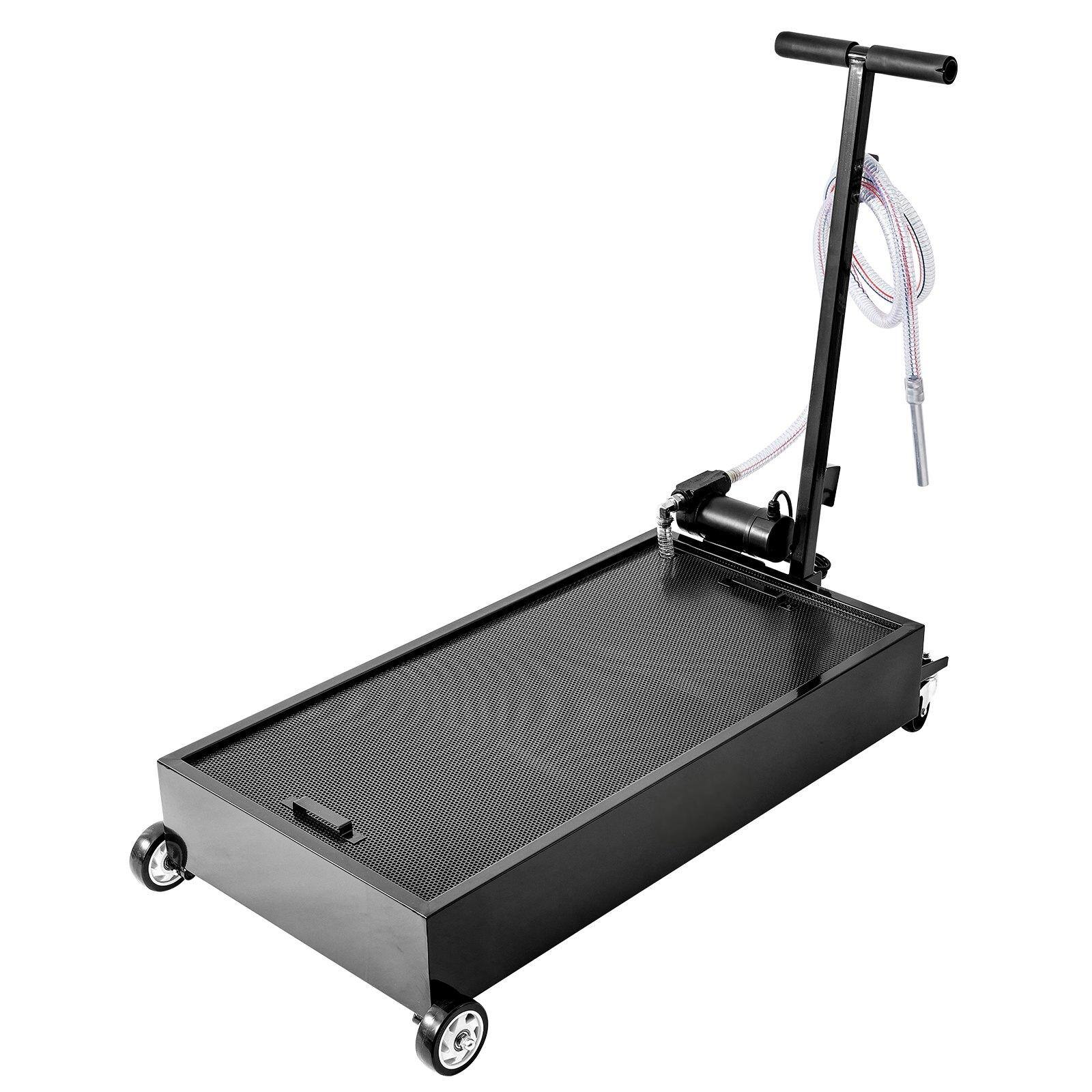 Glintex - Low Profile 20 Gallon Oil Drain Pan with 180W Pump, 8.2ft Hose & Wheels for Truck, Bus, RV Oil Change - Black