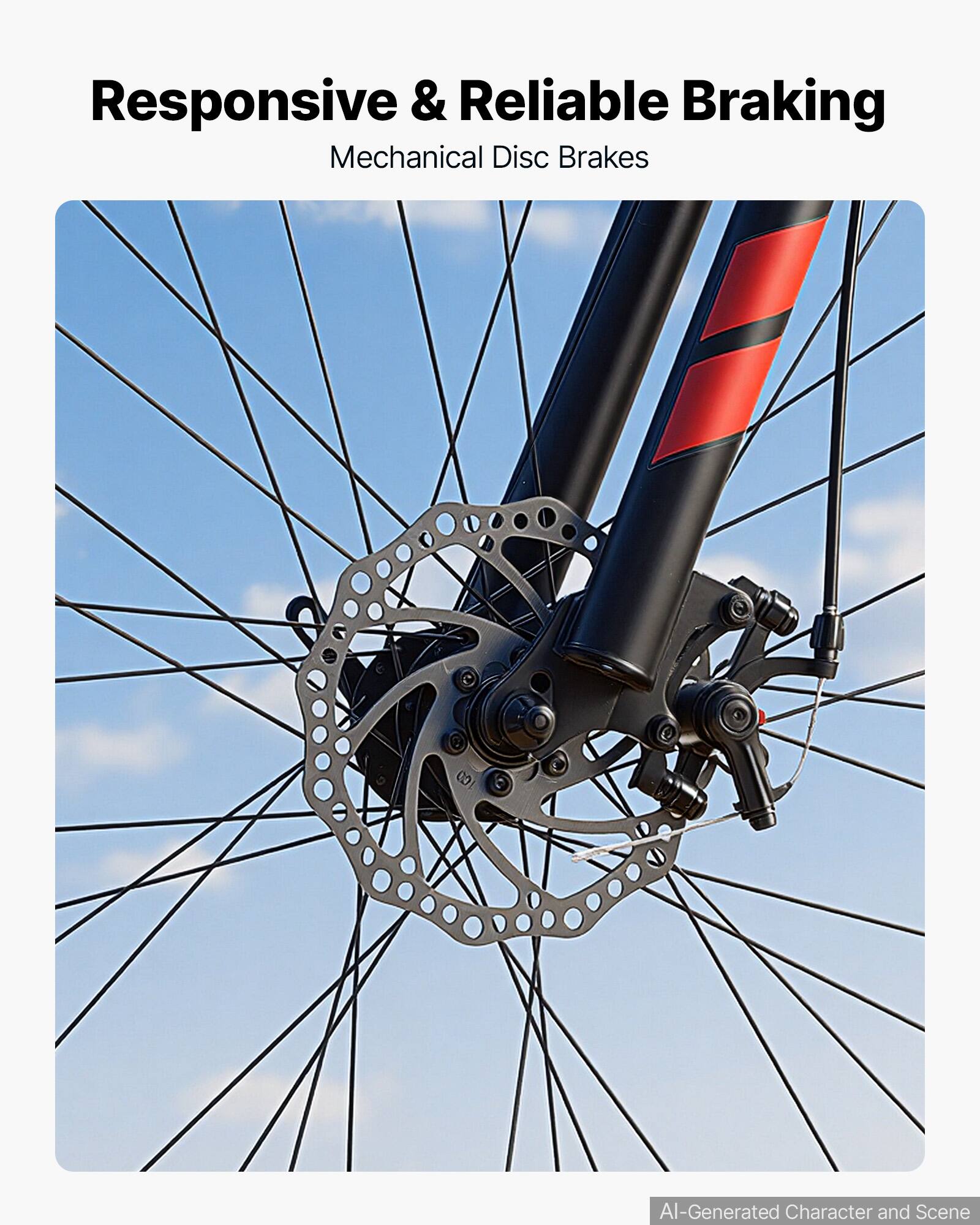 Responsive & Reliable Braking  
Mechanical Disc Brakes  

AI-Generated Character and Scene