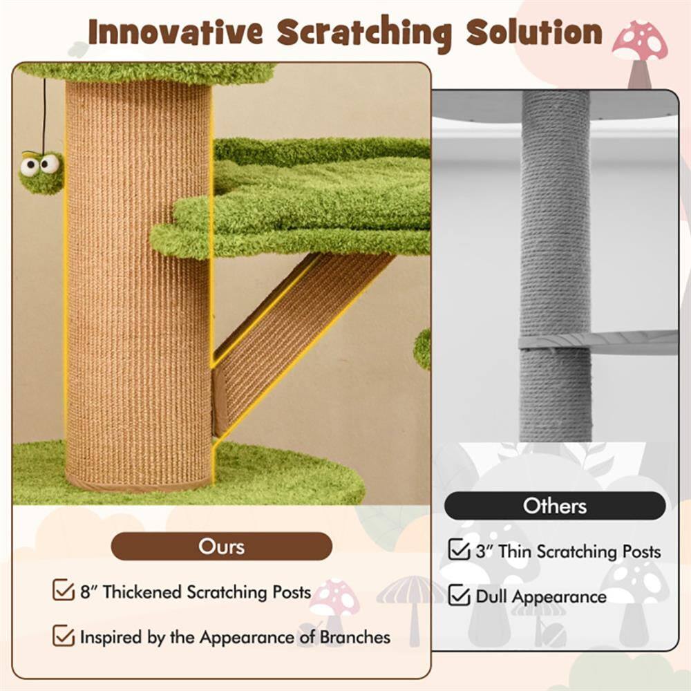 Innovative Scratching Solution

Ours
- 8" Thickened Scratching Posts
- Inspired by the Appearance of Branches

Others
- 3" Thin Scratching Posts
- Dull Appearance
