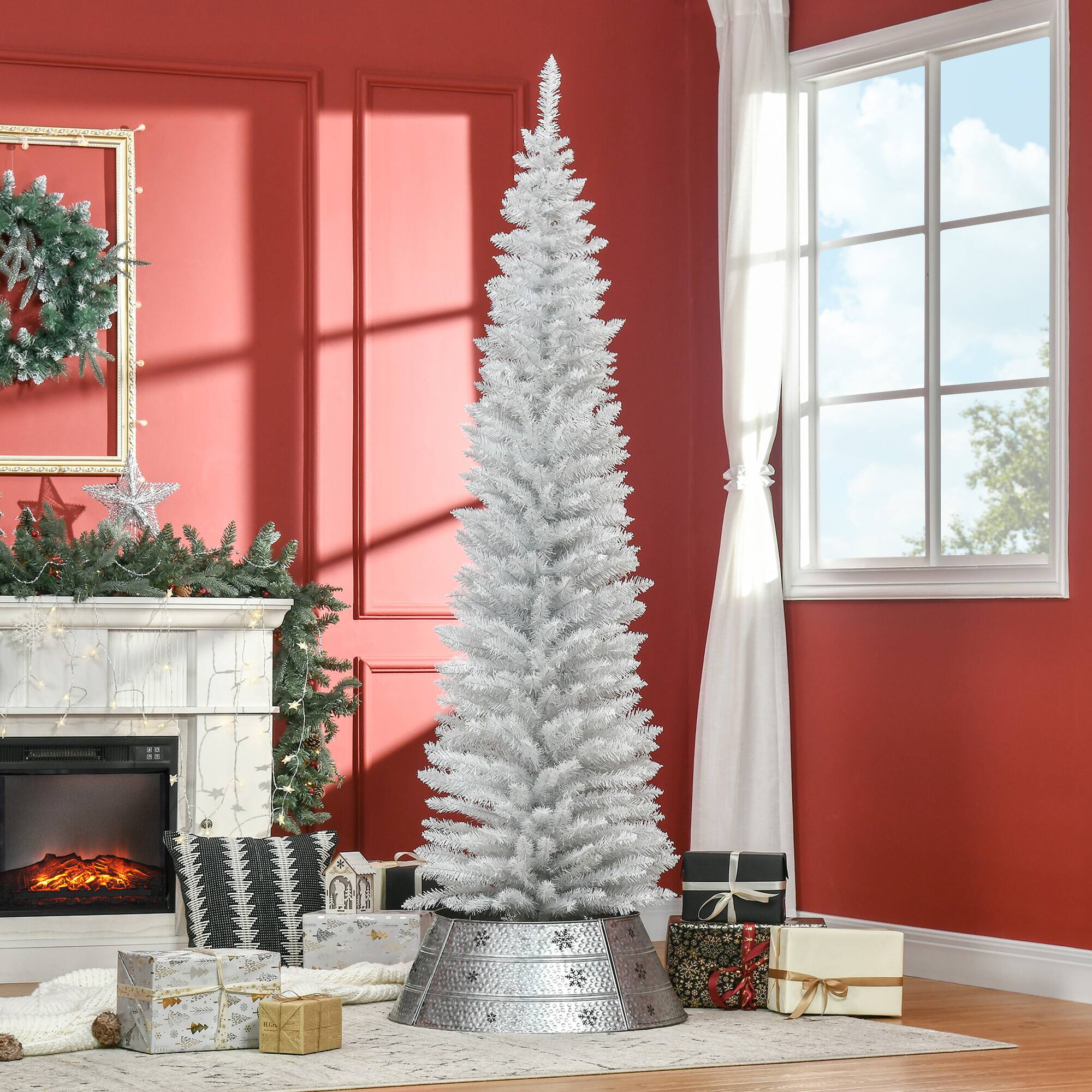 Alt View 1. Homcom - Artificial Pencil Christmas Tree, Slim Xmas Tree with 499 Realistic Branch Tips and Plastic Stand - white.
