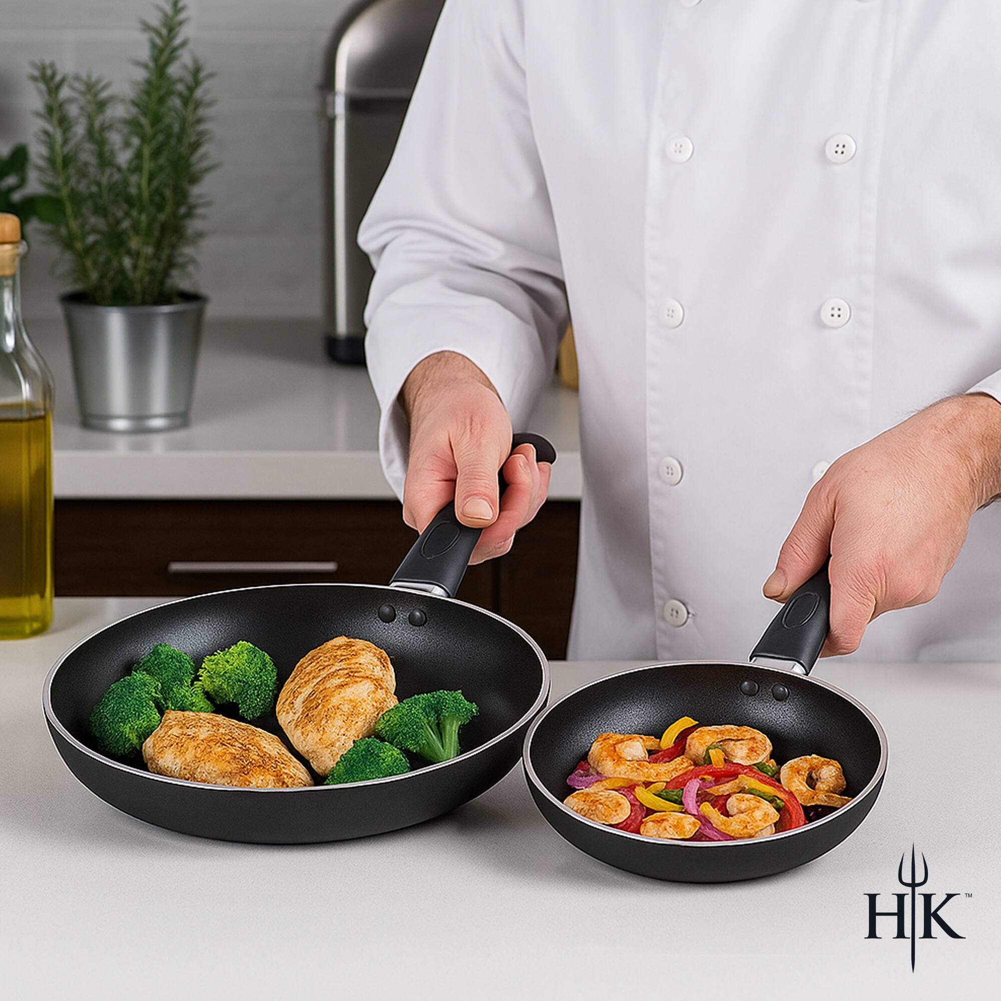 Alt View 2. Hell's Kitchen - Hell's Kitchen 10-Inch & 12-Inch Ceramic Fry Pan Set - Black - Black.