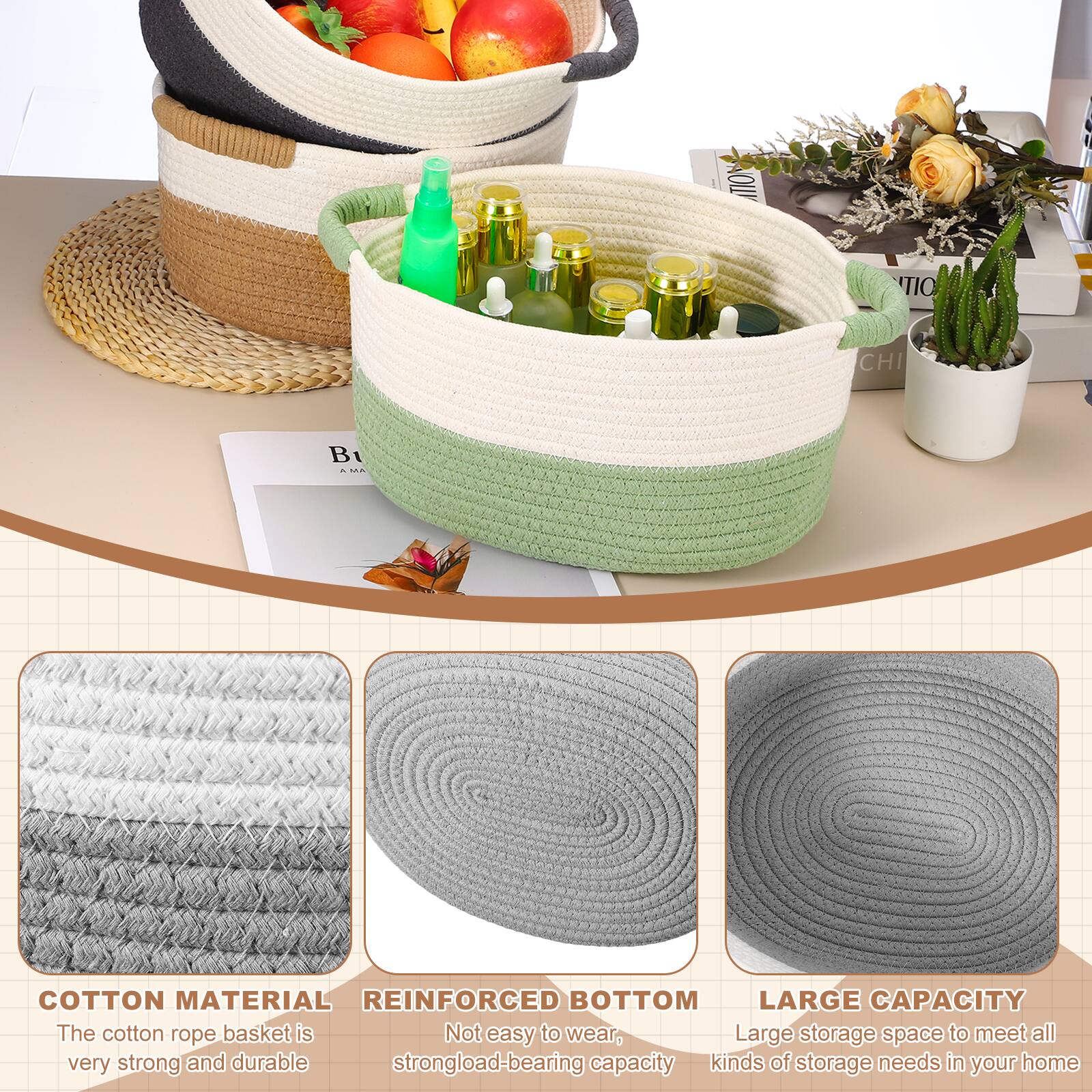 TIO CHI B1 - COTTON MATERIAL REINFORCED BOTTOM LARGE CAPACITY

The cotton rope basket is very strong and durable. Not easy to wear, strong load-bearing capacity. Large storage space to meet all kinds of storage needs in your home.
