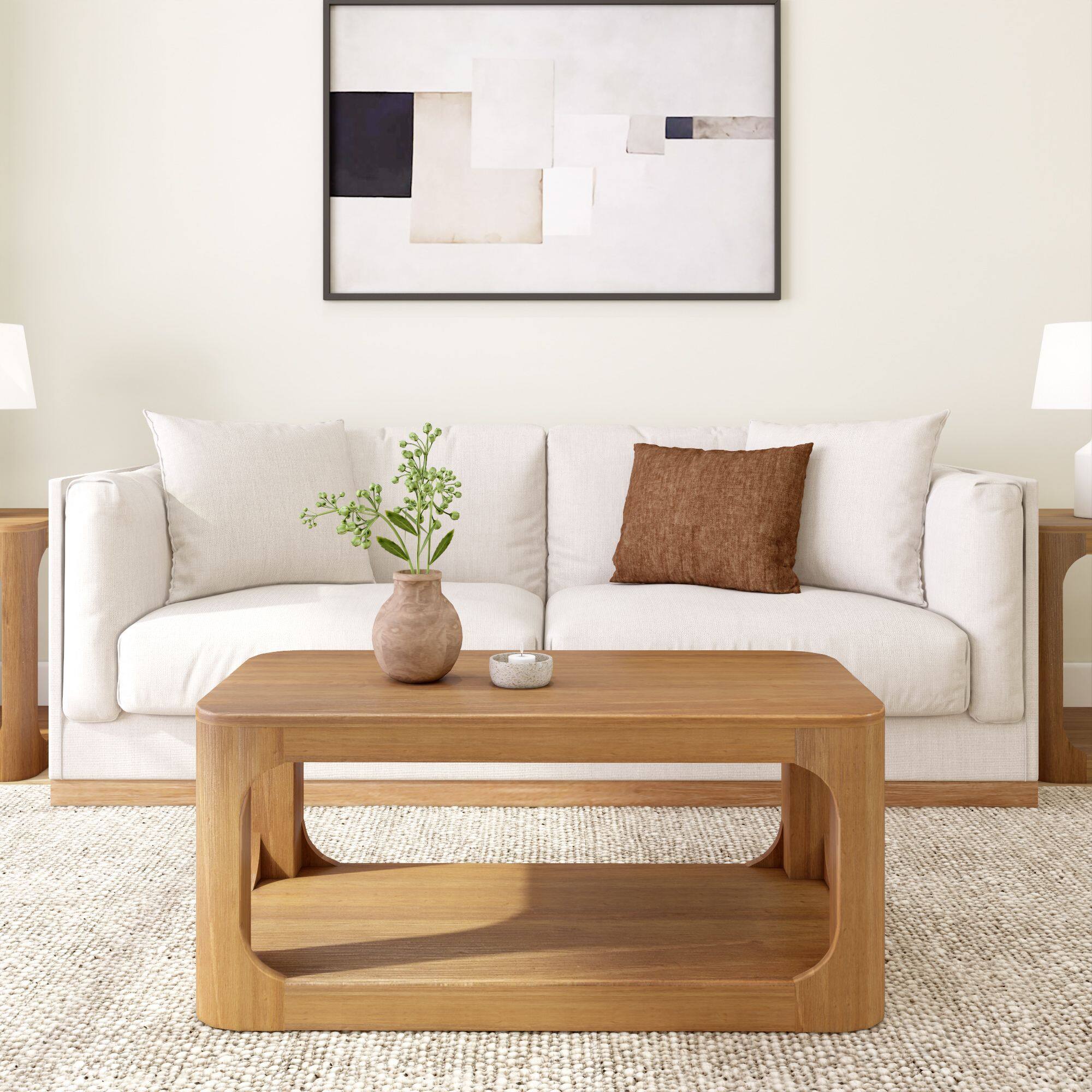 Alt View 1. Plank+Beam - Forma Rectangular Coffee Table with Shelf (40in x 20in / 1020mm x 510mm), Pecan - Pecan.