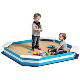 Qaba - Kids Sandbox, Outdoor Wooden Sand Pit with 4 Corner Seats, Bottom Liner for Backyard, Garden, 52" x 52" x 6"