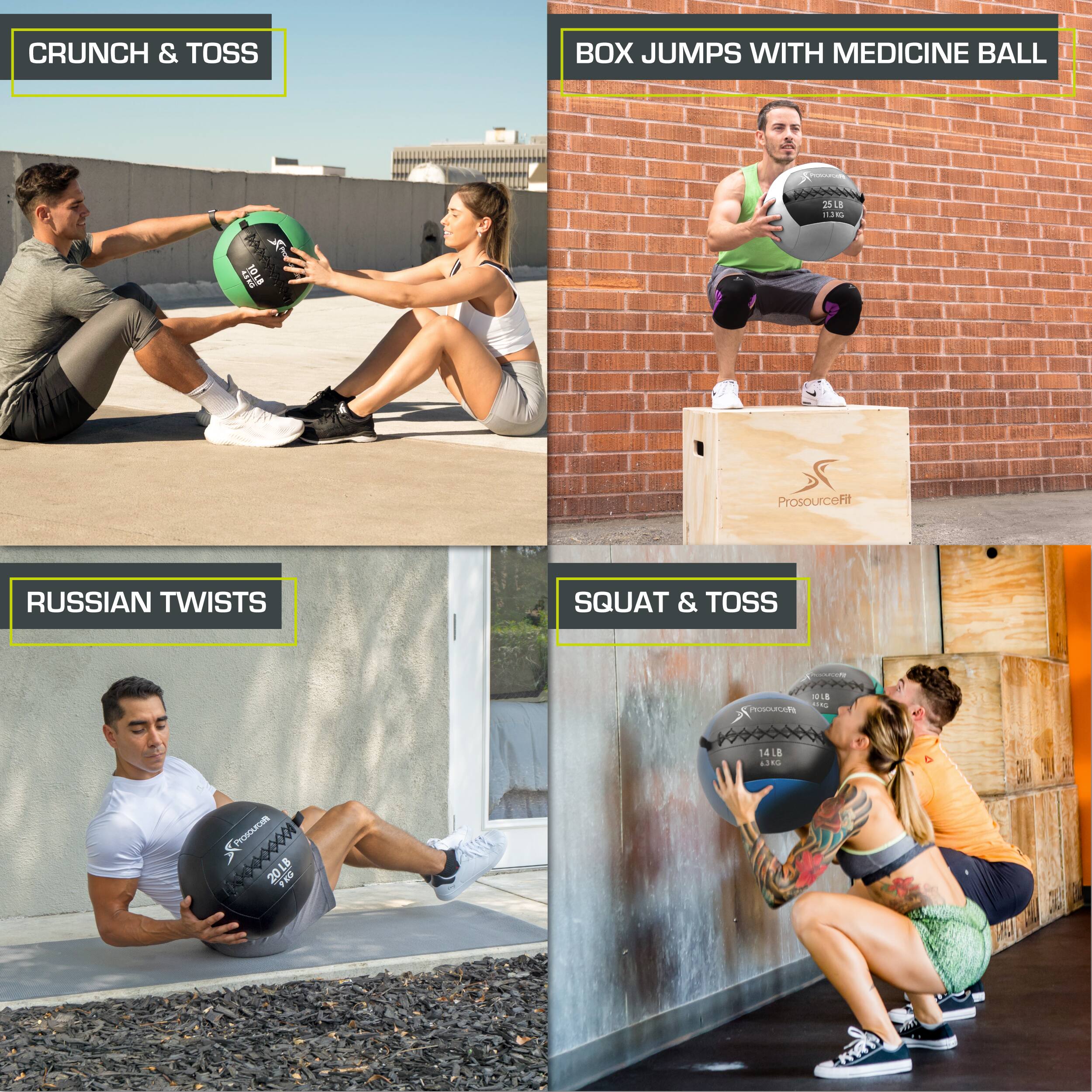 CRUNCH & TOSS
BOX JUMPS WITH MEDICINE BALL
RUSSIAN TWISTS
SQUAT & TOSS