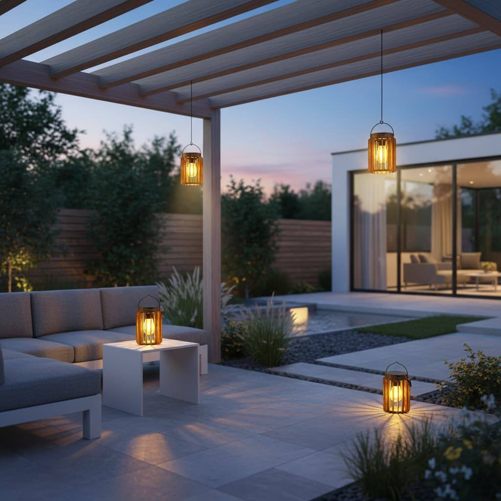 Alt View 2. FINEAK - 7" 2 Pack Solar Hanging Lanterns - Waterproof 12 Hrs Bright Outdoor Lights - ‎Bronze.