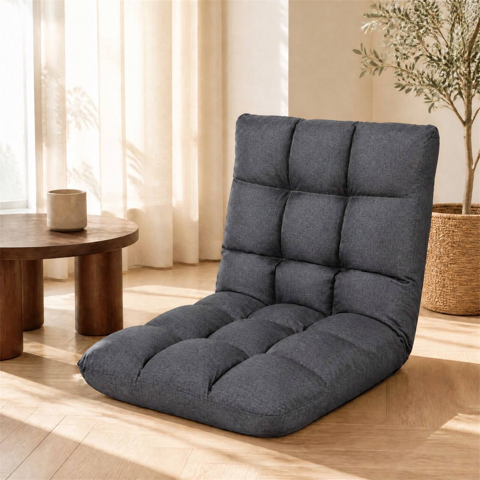 Front. Gymax - Gymax Adult Floor Chair w/ 14-Position Adjustable Back Support - Gray.
