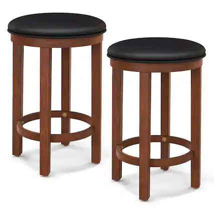 Front. Costway - Bar Stools Set of 2 Counter Height Stools with Round Seat & Footrest for Kitchen - Black.