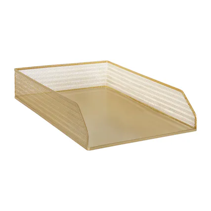 Front. Martha Stewart - Ryder Mesh Metal Desktop Tray Organizer Set - Gold.