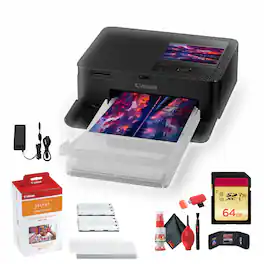Canon - SELPHY CP1500 Compact Photo Printer (Black) + RP-108 Ink and Paper Set + 64GB Card + Cleaning Kit + More