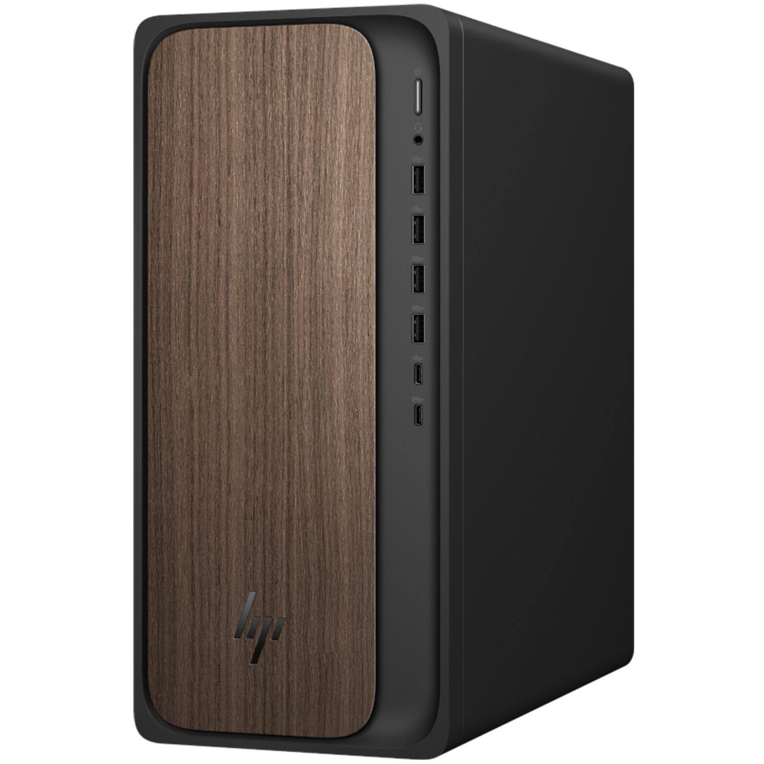 Alt View 1. HP - OmniDesk M03-0000T Intel Core Ultra 5 225U 1.5 GHz up to 4.8 GHz 8GB DDR5 256GB SSD Windows 11 Home Desktop - Dark Wood.
