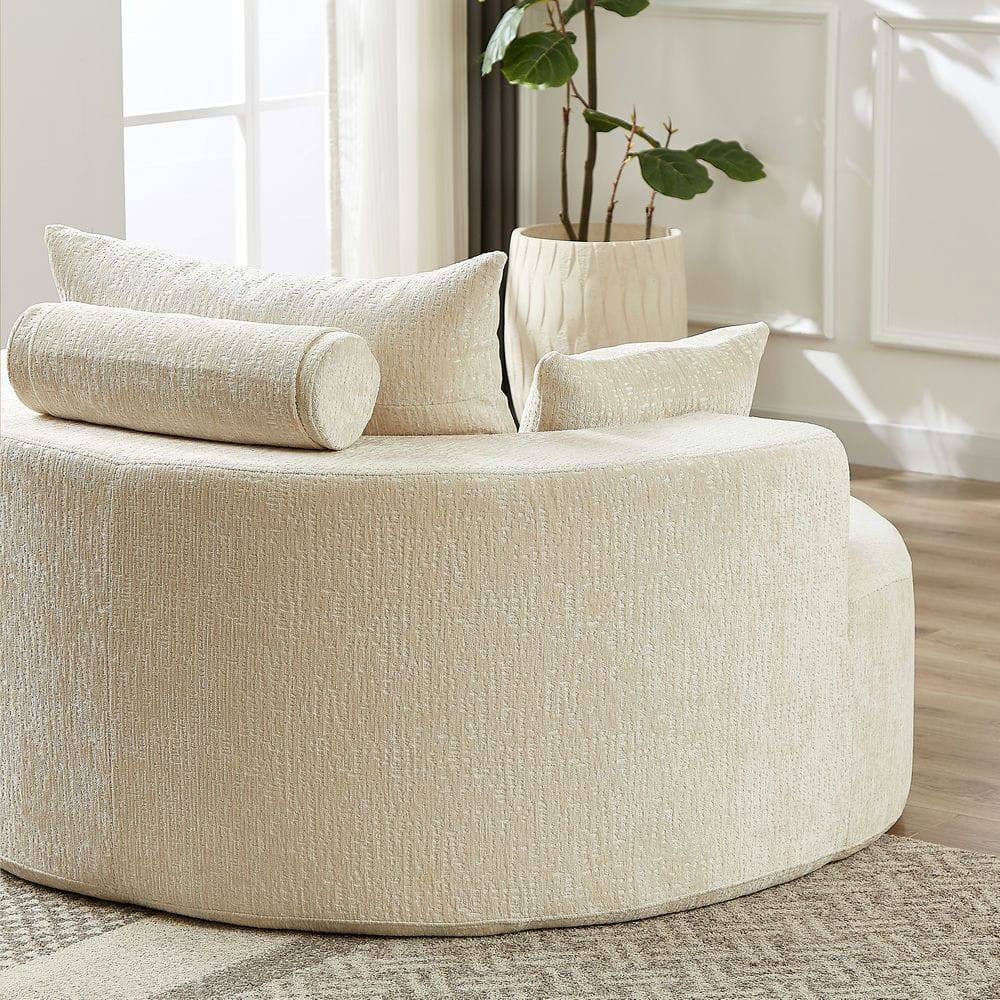 Back. Resenkos - 35"H Chenille Single Sofa, Fluffy Modern Sleeper Chair for Living Room & Bedroom, No Assembly, Beige - Beige.