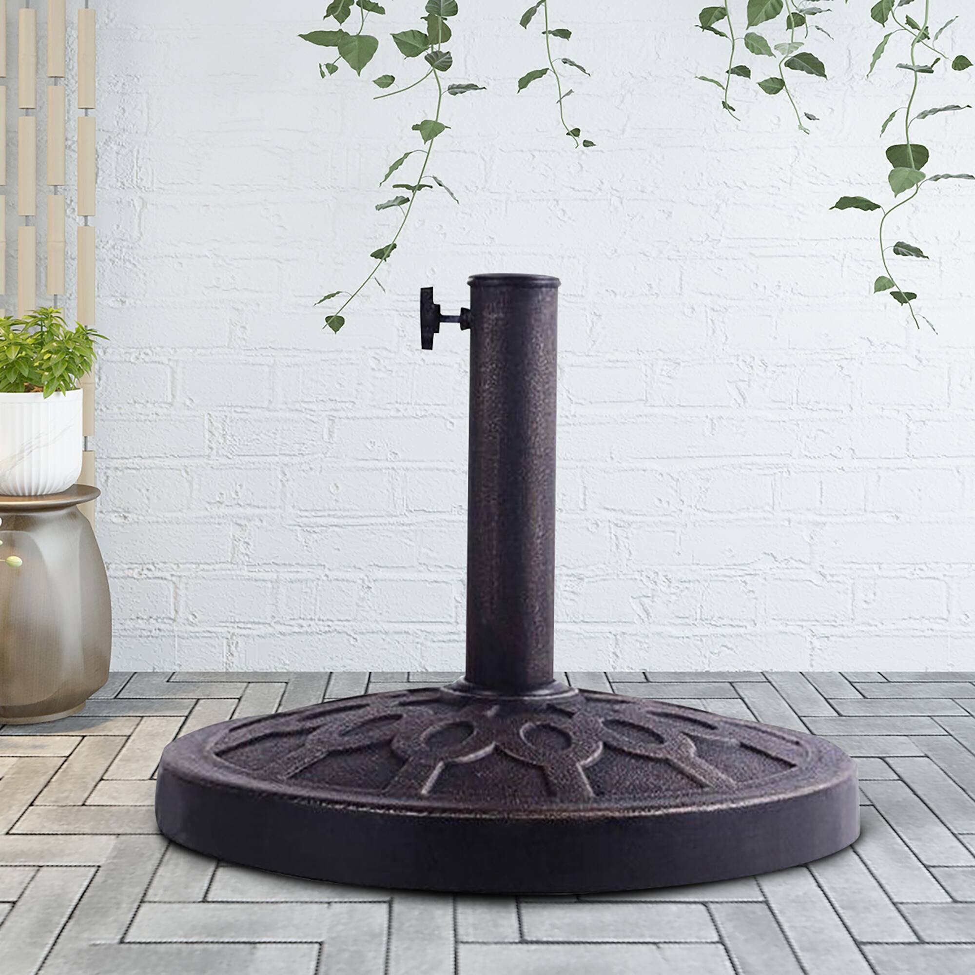 Alt View 3. Costway - 17.5'' Umbrella Base Stand Market Patio Standing Outdoor Living Heavy Duty (Round) - bronze.