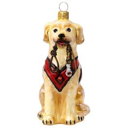Joy to the World Collectibles - Joy to the World Lab with Vest and Leash Polish Glass Christmas Ornament - Yellow