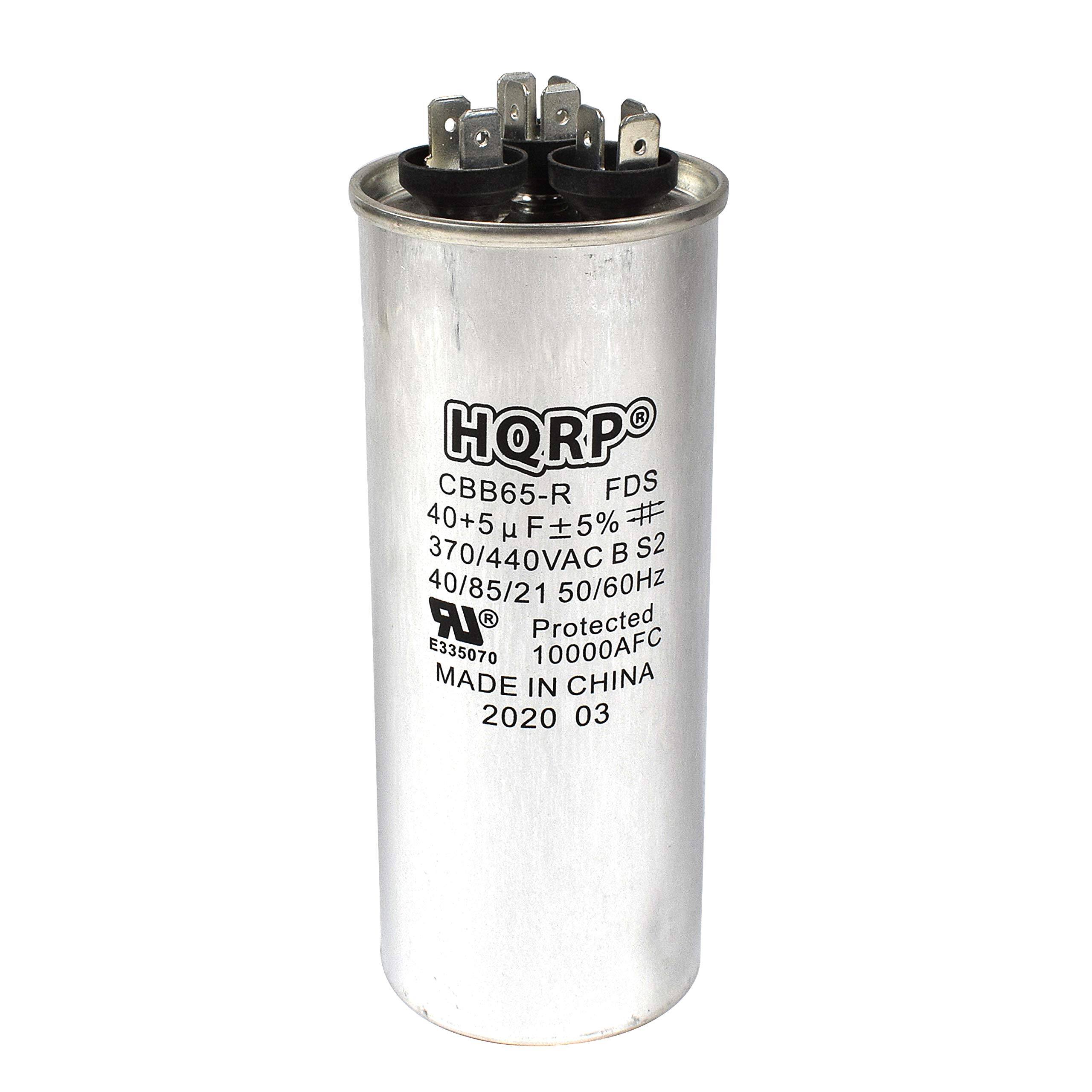 HQRPO  
CBB65-R FDS  
40+5 µF ±5%  
370/440VAC B S2  
40/85/21 50/60Hz  
Protected  
E335070  
10000AFC  
MADE IN CHINA  
2020 03