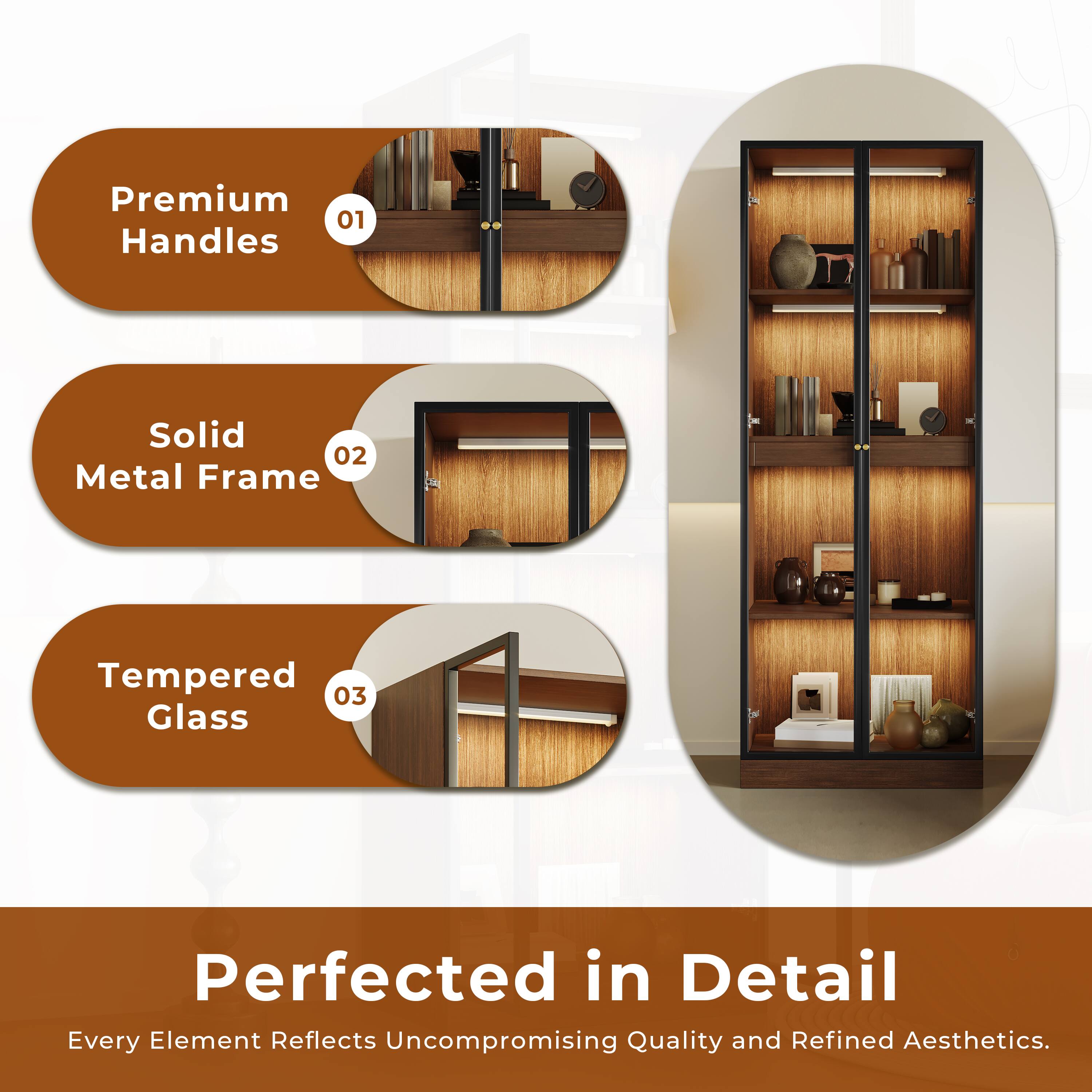 Premium 01 Handles  
Solid 02 Metal Frame  
Tempered 03 Glass  

Perfected in Detail  
Every Element Reflects Uncompromising Quality and Refined Aesthetics.