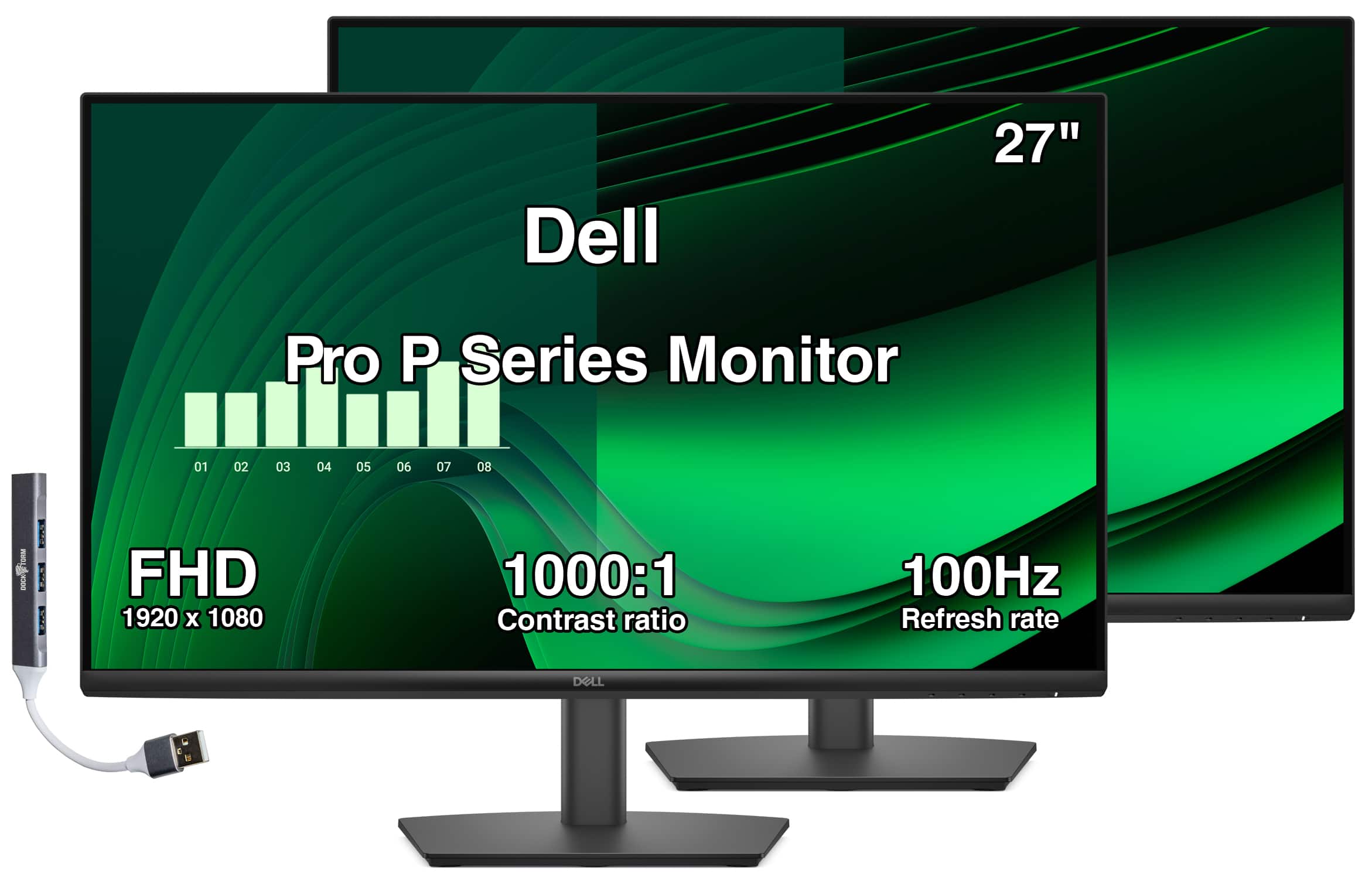 Dell - Pro P Series 27" FHD IPS Monitor, 5ms Response Time, Anti-Glare, 300 nits Brightness, HDMI & DKZ Hub 2 Pack - Black