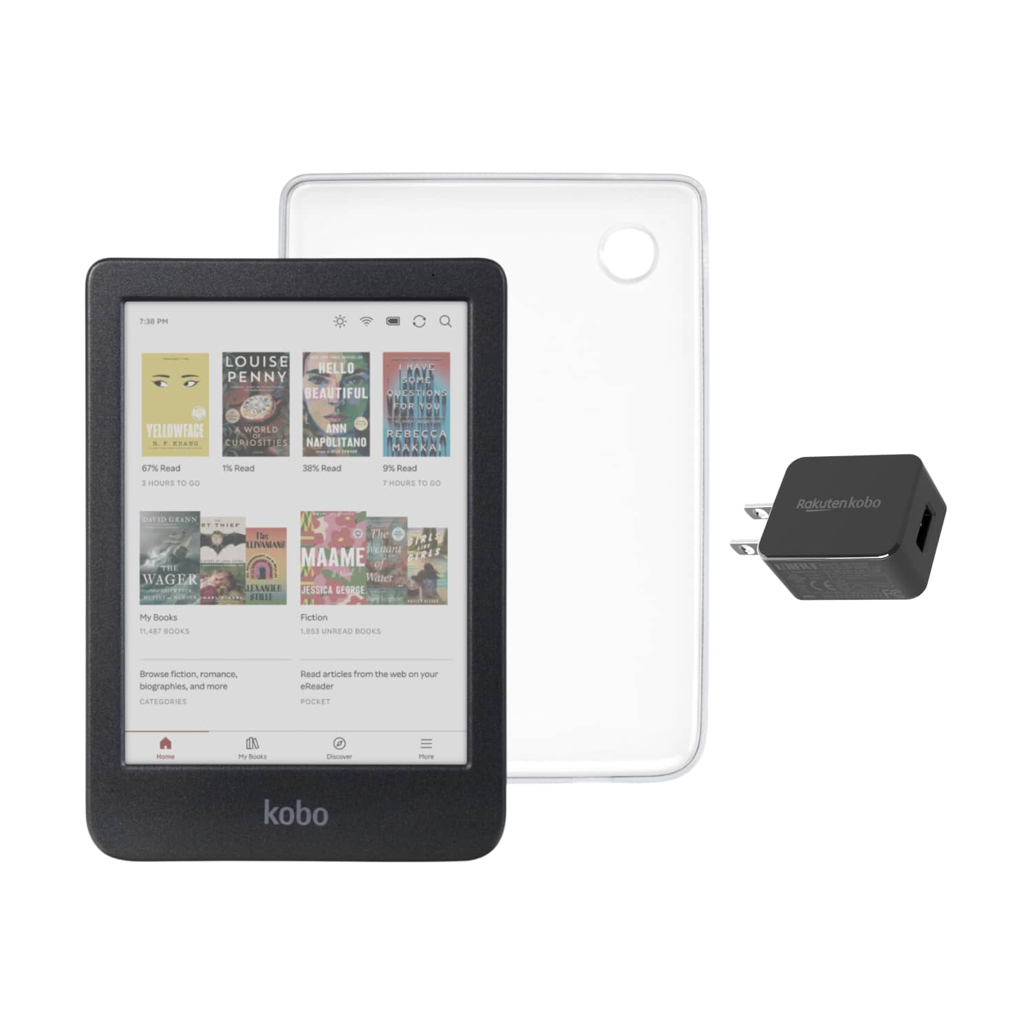Kobo - Clara Colour eReader (Black) with and AC Bundle - 2024 - Clear Case