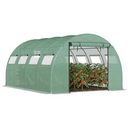 Outsunny - 13' x 10' x 6.5' Walk-in Tunnel Greenhouse with 2 Zippered Mesh Doors & 10 Mesh Windows - Green