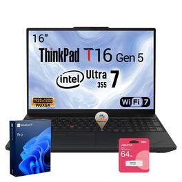 Lenovo - Upgraded - ThinkPad T16 16"FHD+ Laptop - Intel Core Ultra 7 355 - 16GB RAM 2TB SSD - Backlit KB - FP Reader - 64GB USB Drive - Black