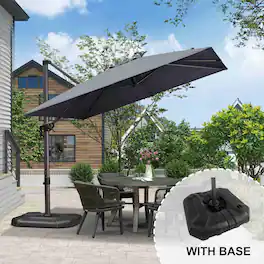 PURPLE LEAF - 9 ft. Square Aluminum Outdoor Patio Cantilever Umbrella Offset 360° Rotation Umbrella with Base for Garden Deck Pool - Gray