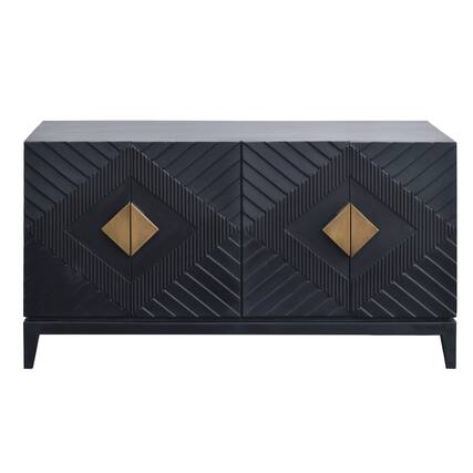 Front. Manhattan Lane - Abiel 55 Inch Sideboard Buffet Console with 2 Door Cabinet, Brass Coated Diamond Cut Handles - Black.