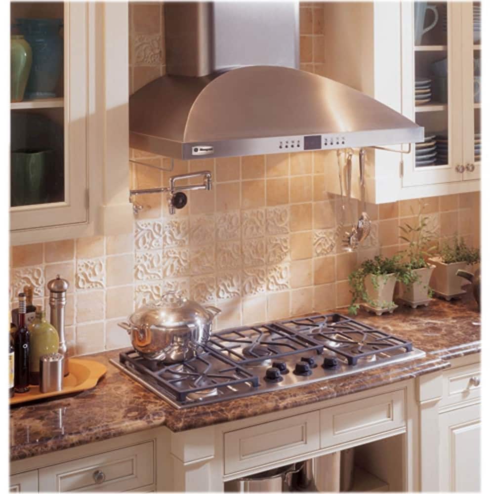 Left. Monogram - 36" Externally Vented Range Hood - Stainless steel.