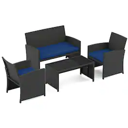 Boyel Living - 4 Pieces Patio Furniture Set with Tempered Glass Tabletop and Removable Cushion- 310-in W x 420-in D x 25 - Navy