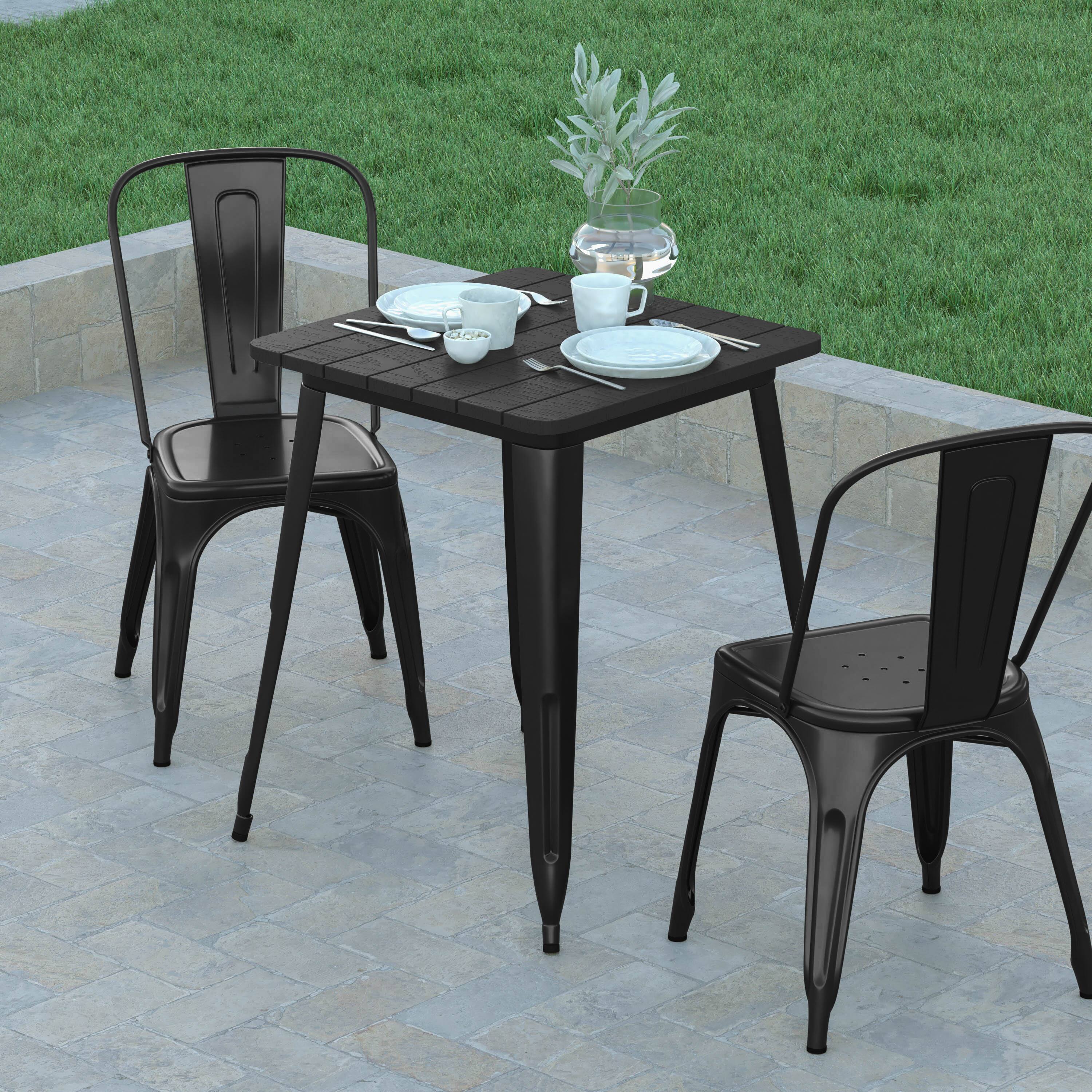 Alt View 3. Emma + Oliver - Drew Indoor/Outdoor Dining Table, 23.75" Square All Weather Poly Resin Top with Steel Base - Black Top/Black Frame.