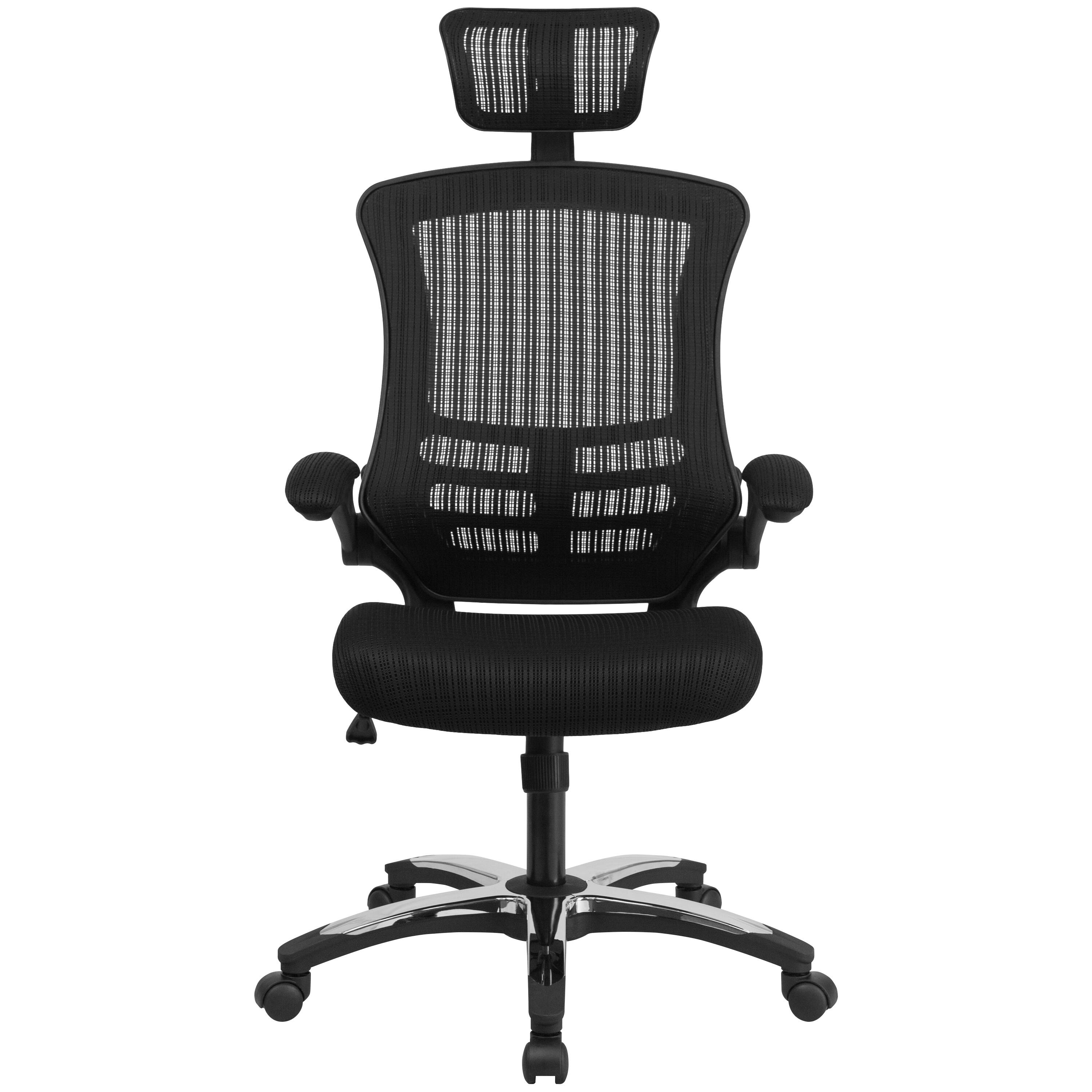 Alt View 7. Emma + Oliver - High-Back Black Mesh Swivel Ergonomic Executive Office Chair with Flip-Up Arms and Adjustable Headrest - Black.