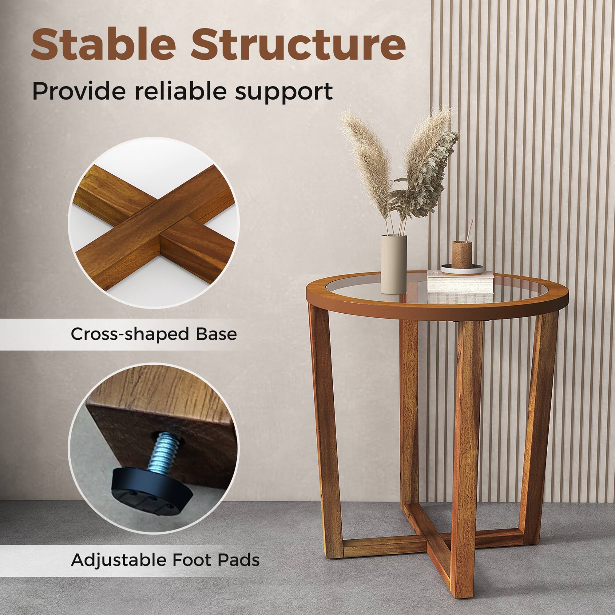 Stable Structure  
Provide reliable support  

Cross-shaped Base  

Adjustable Foot Pads