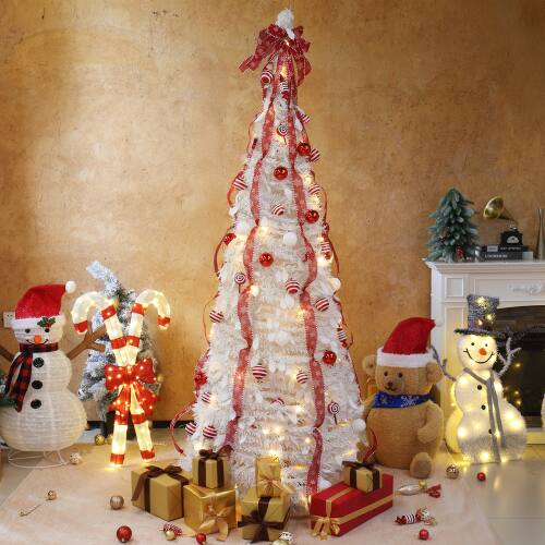 Alt View 8. Winado - 6FT Christmas Tree Artificial Pop Up with Warm Lights and Red Ornaments for Indoor Outdoor Holiday Party Decoration - White.