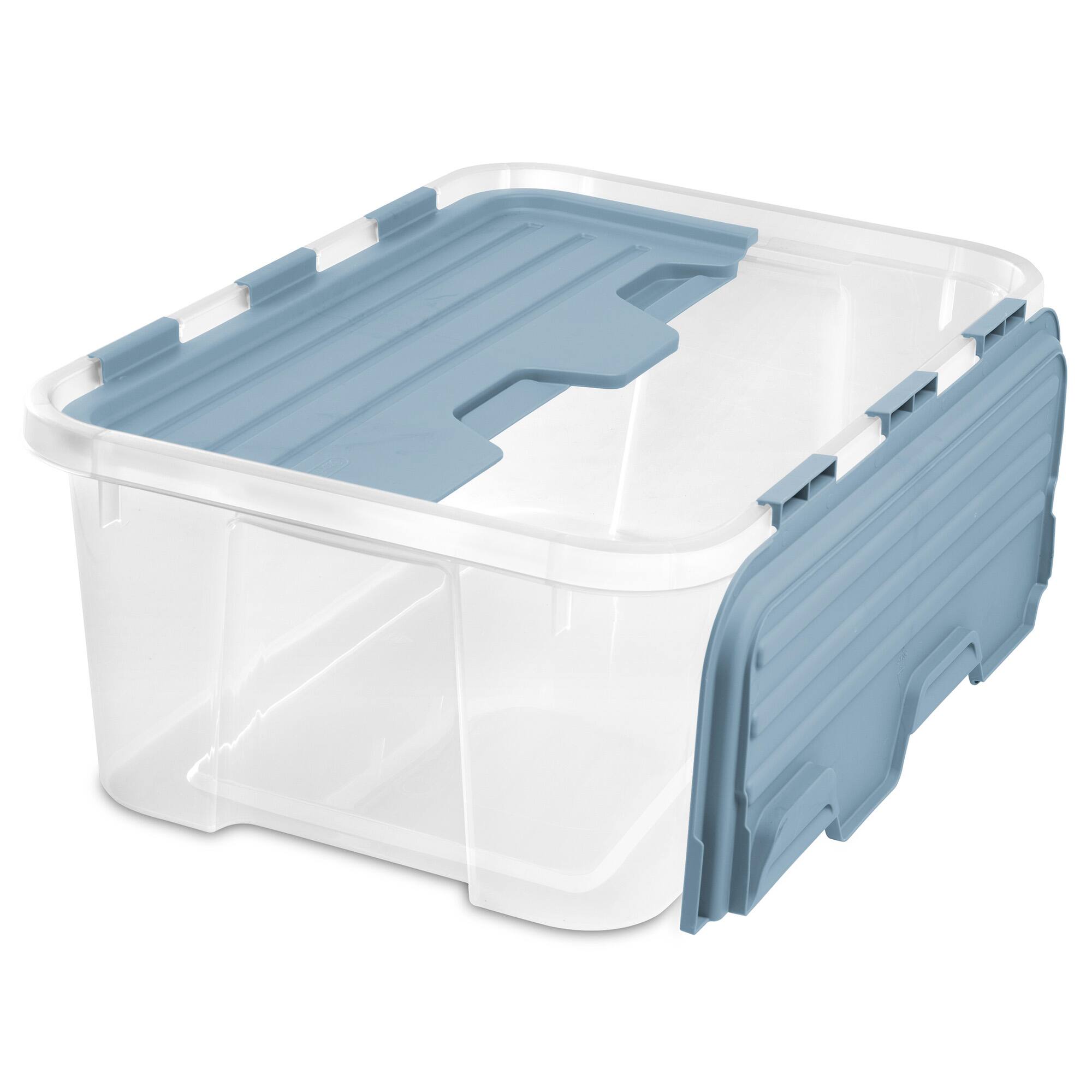 Alt View 6. Sterilite - Sterilite 40 Qt Hinged Lid Storage Box, Plastic Container, Washed Blue, 18 Pack.