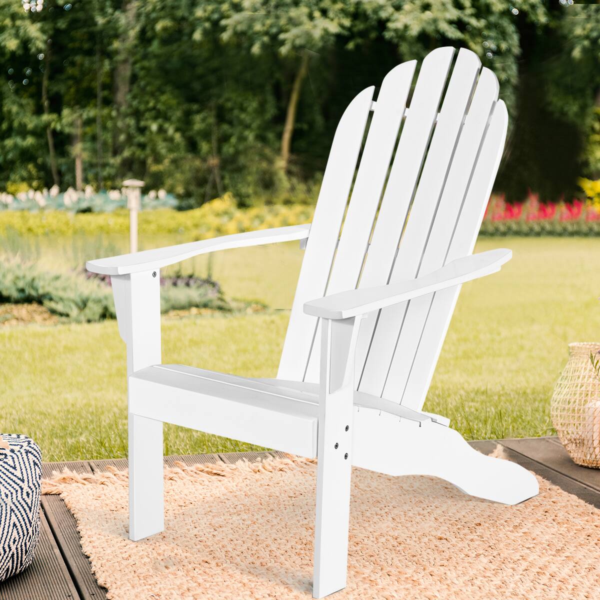 Alt View 1. Costway - Costway Outdoor Adirondack Chair Accent Chair Solid Wood sturdy Patio Garden Furniture - White.