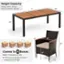 Weight Capacity: Dining Table: 180 lbs, Armchair: 400 lbs.
Dimensions: 71" x 35" x 29" x 26" x 24"

The image shows a dining table and an armchair, with the table and chair being made of wood. The table is accompanied by a set of chairs, and the weight capacity of the dining table is 180 lbs, while the armchair can hold up to 400 lbs. The table and chair are available in four different boxes, with each box containing a set of screws. The time of receipt can be subject to change, and the dimensions of the table and chair are 71" x 35" x 29" x 26" x 24".