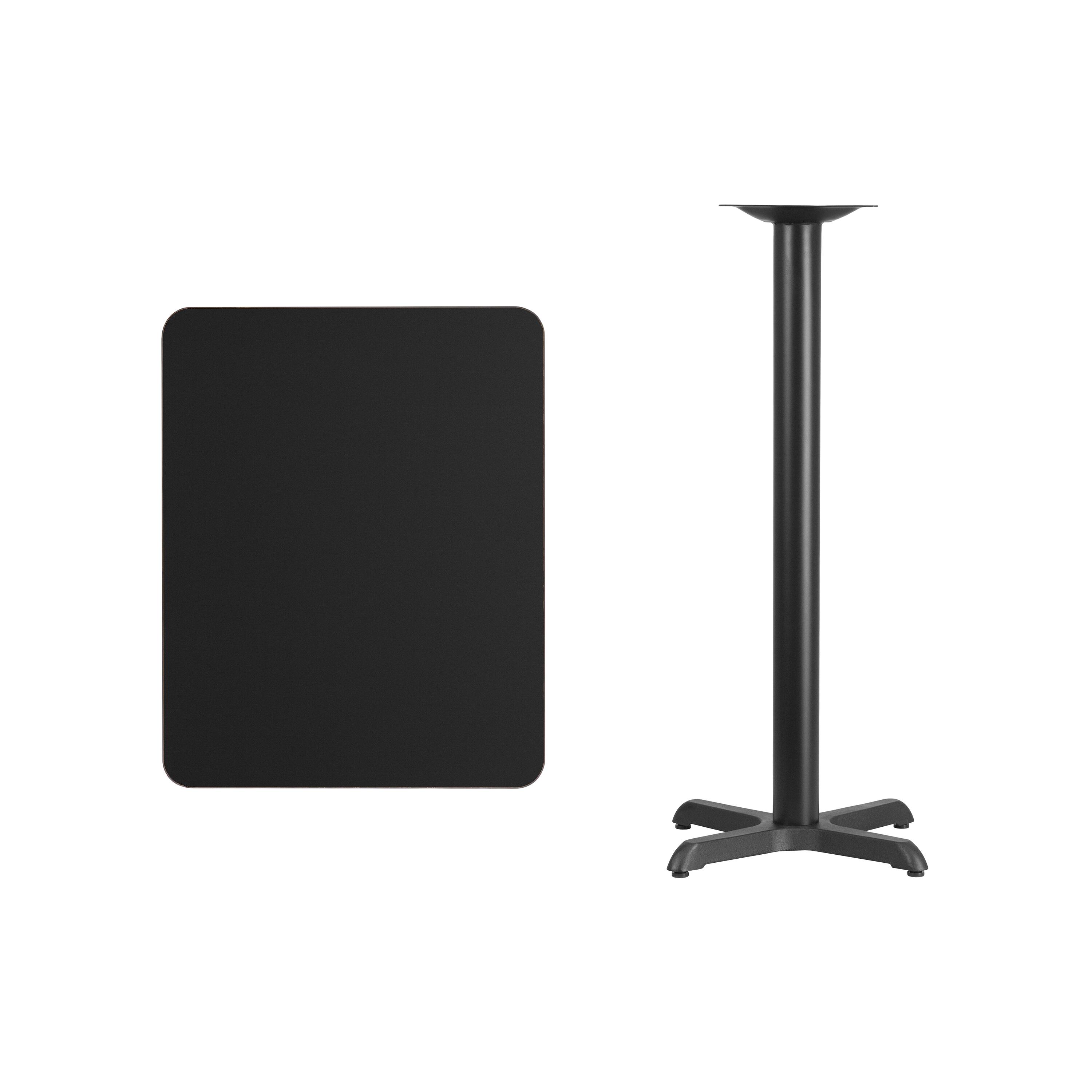 Alt View 3. Emma + Oliver - 24"x30" Rectangular Laminate Bar Table with 22"x22" Base - Black.
