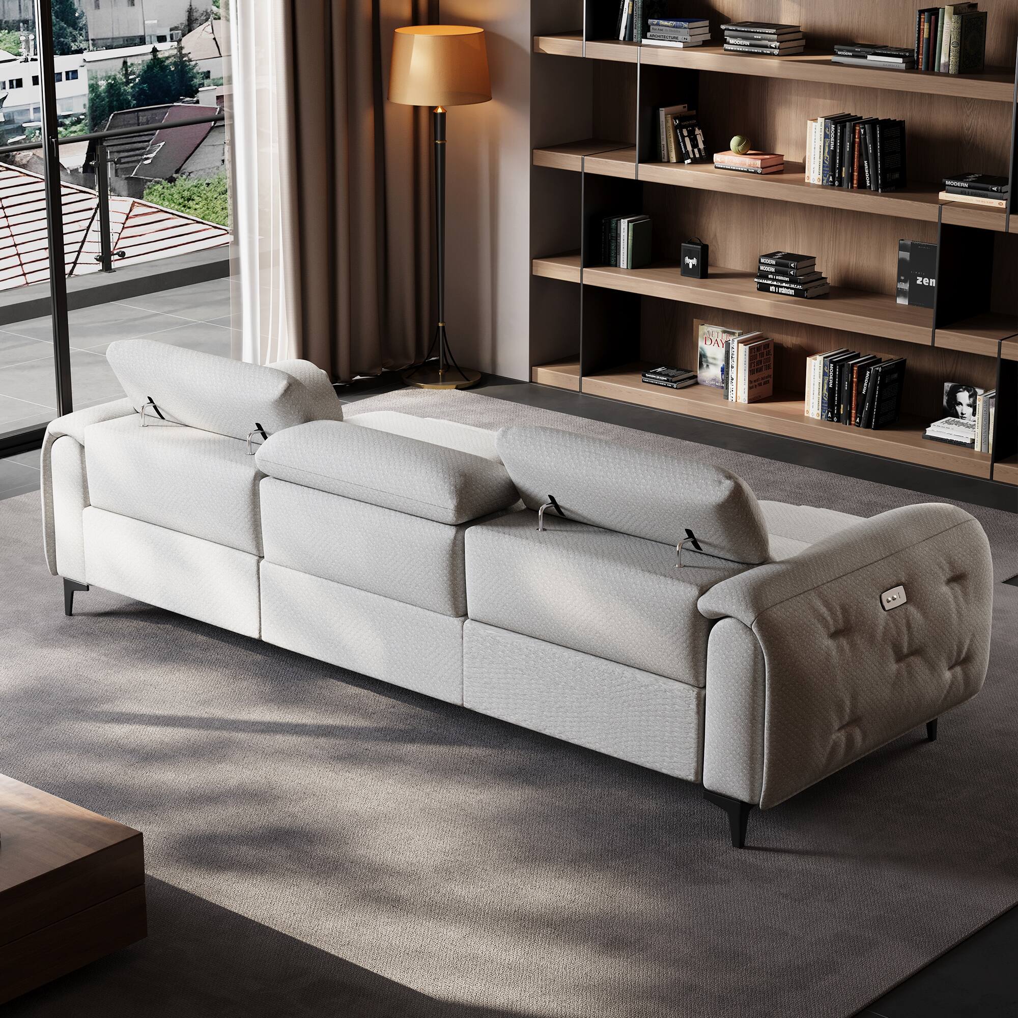 Back. luck idea - 104.3" Electric Seat Sofa, 2 Seats Reclining Home Theater Seats - Gray.