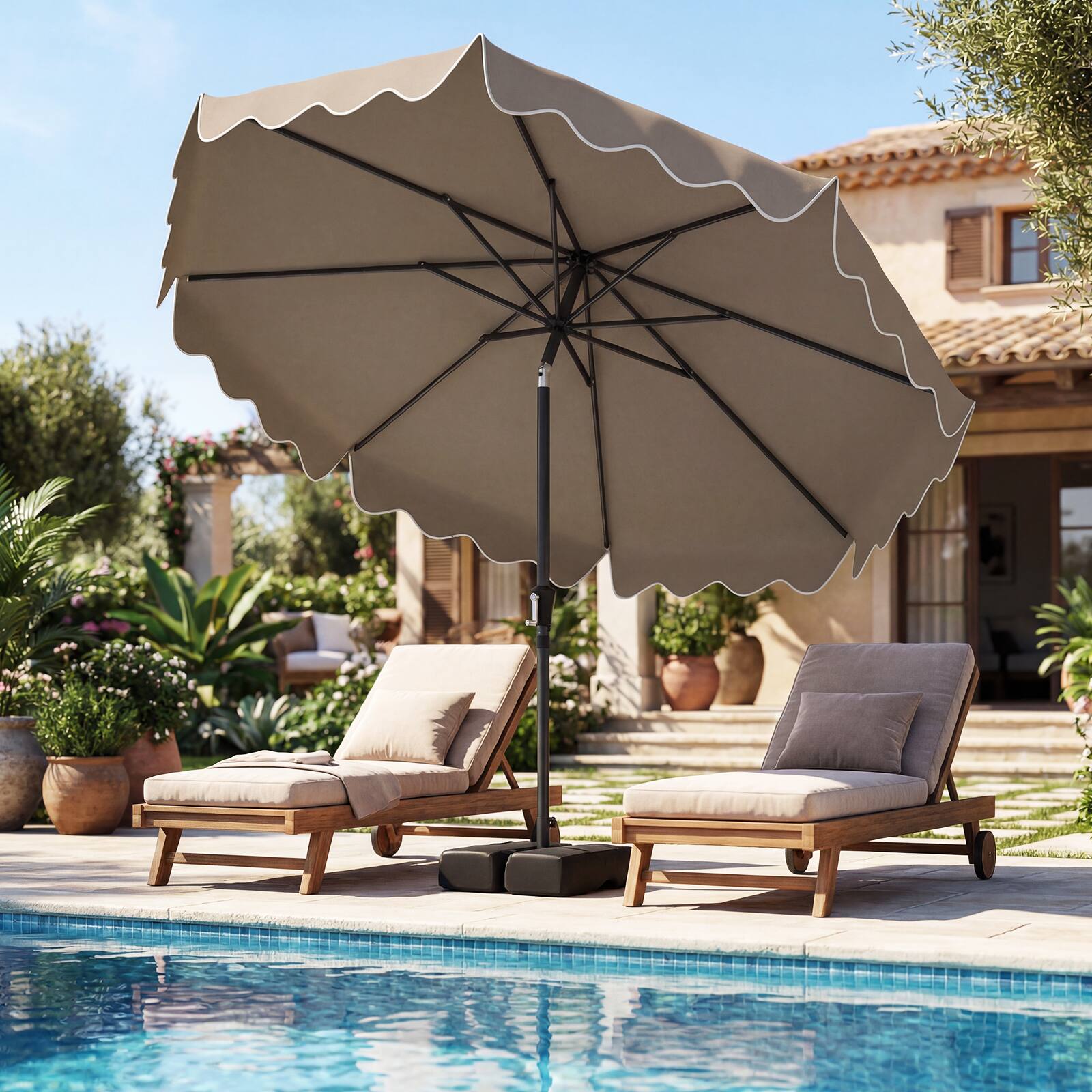 Alt View 3. Costway - Costway 9 FT Patio Umbrella with Weighted Base Sandbags Push Button Tilt Crank Sturdy Ribs - Brown.
