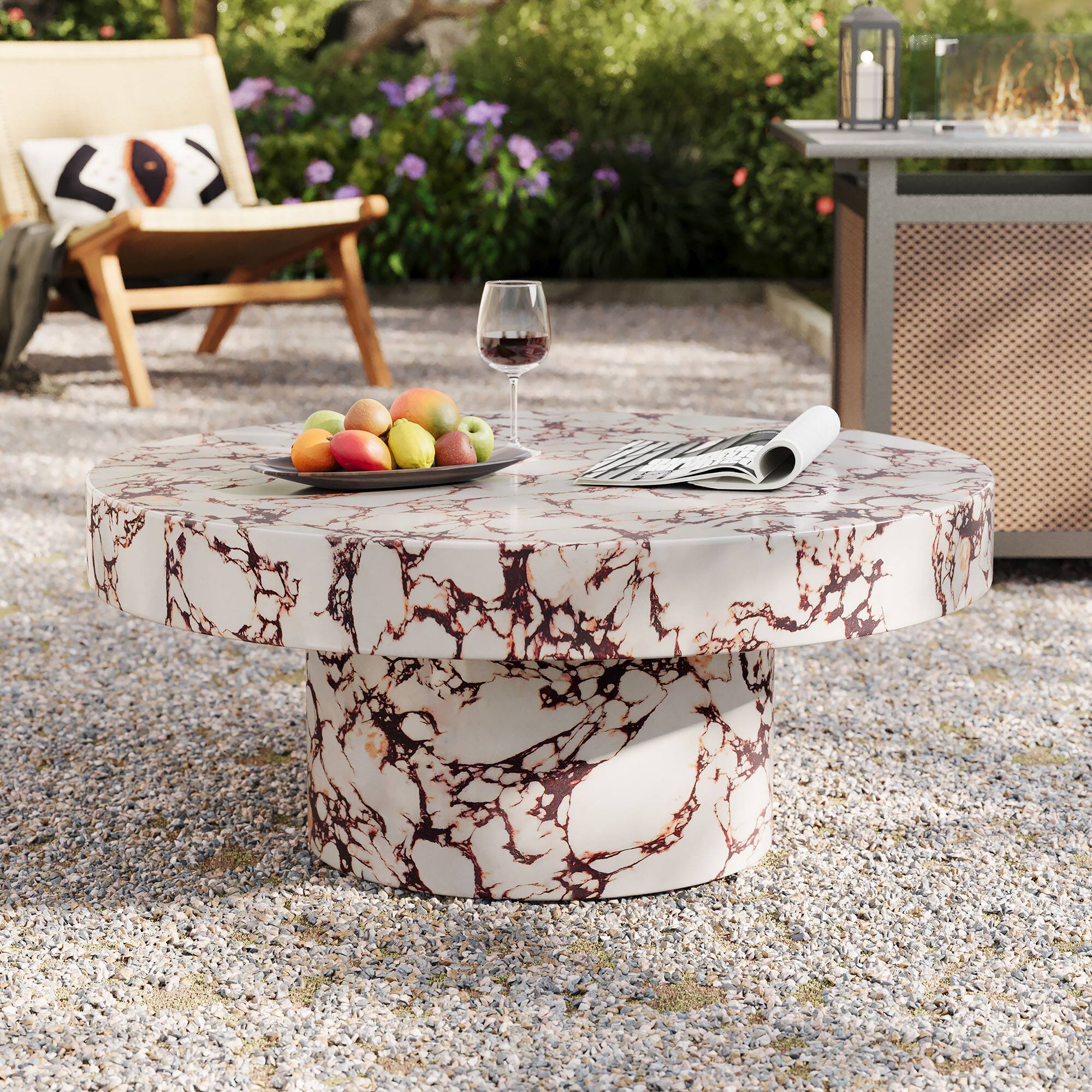 Alt View 2. Modway - Alora Indoor - Outdoor Patio Concrete Round Coffee Table by Modway - Red Marble.