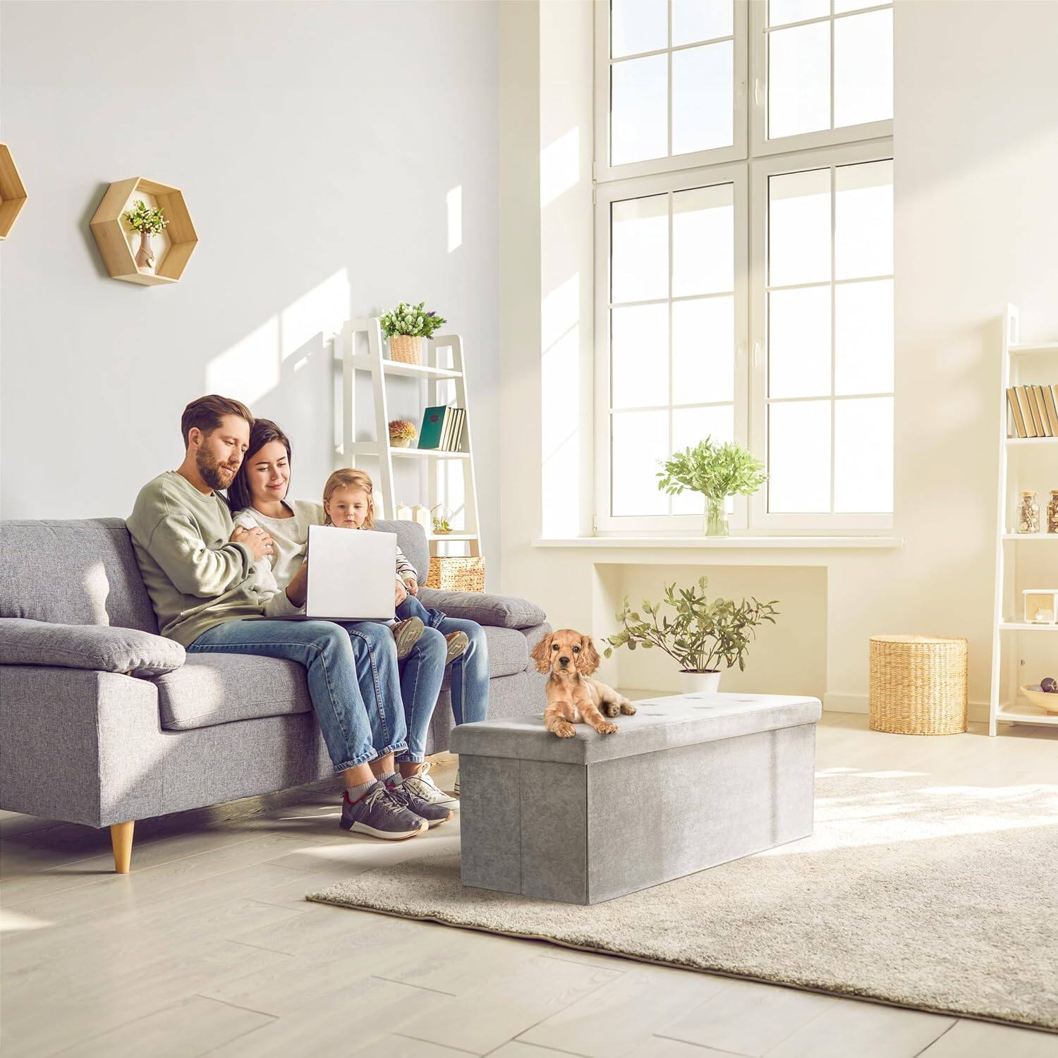 Back. Sorbus - Sorbus 43 Inch Ottoman with Storage Bench – Folding Bed Bench 80L Storage Ottoman Chest with Cover - Shoes Linen - Gray.